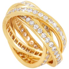 Cartier Trinity 18 Karat Yellow Gold Full Pave Three-Band Ring
