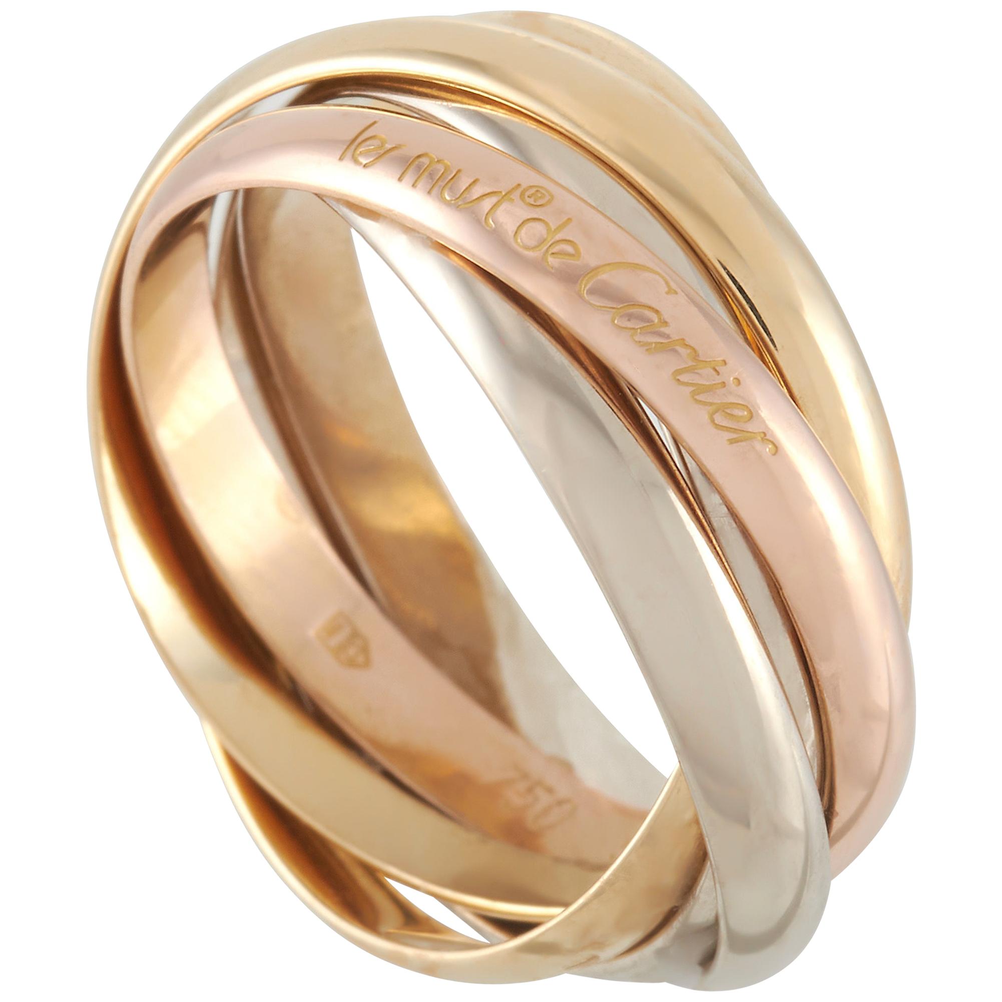Cartier Trinity 18 Karat Yellow, White and Rose Gold 5 Band Ring