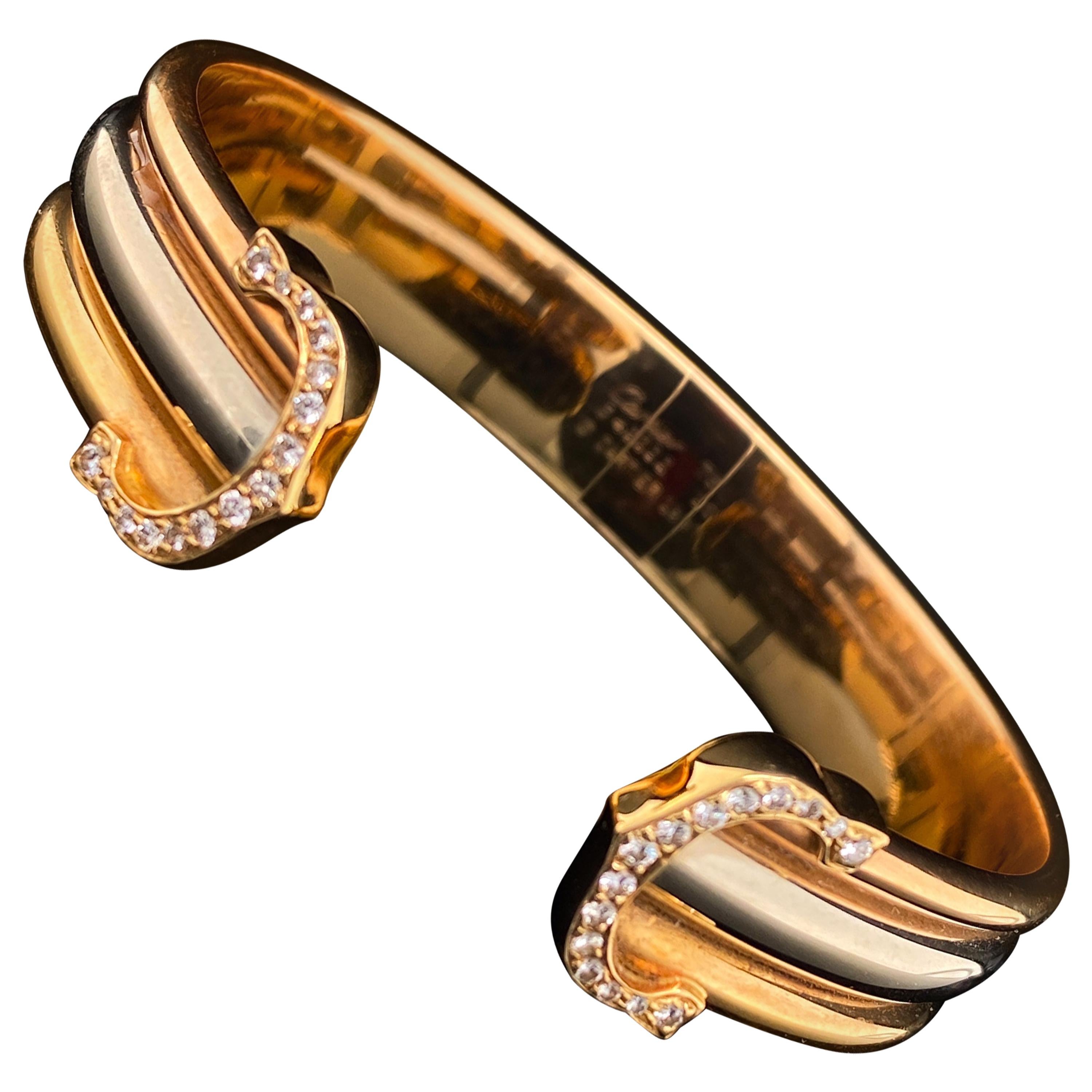 C De Cartier Cuff Bracelet in Yellow Gold with Paved Diamonds - Cartier  Bracelets - Cartier Jewelry