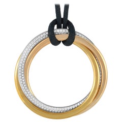 Cartier Trinity 18 Karat Yellow, White and Rose Gold Diamond Silk Cord Necklace
