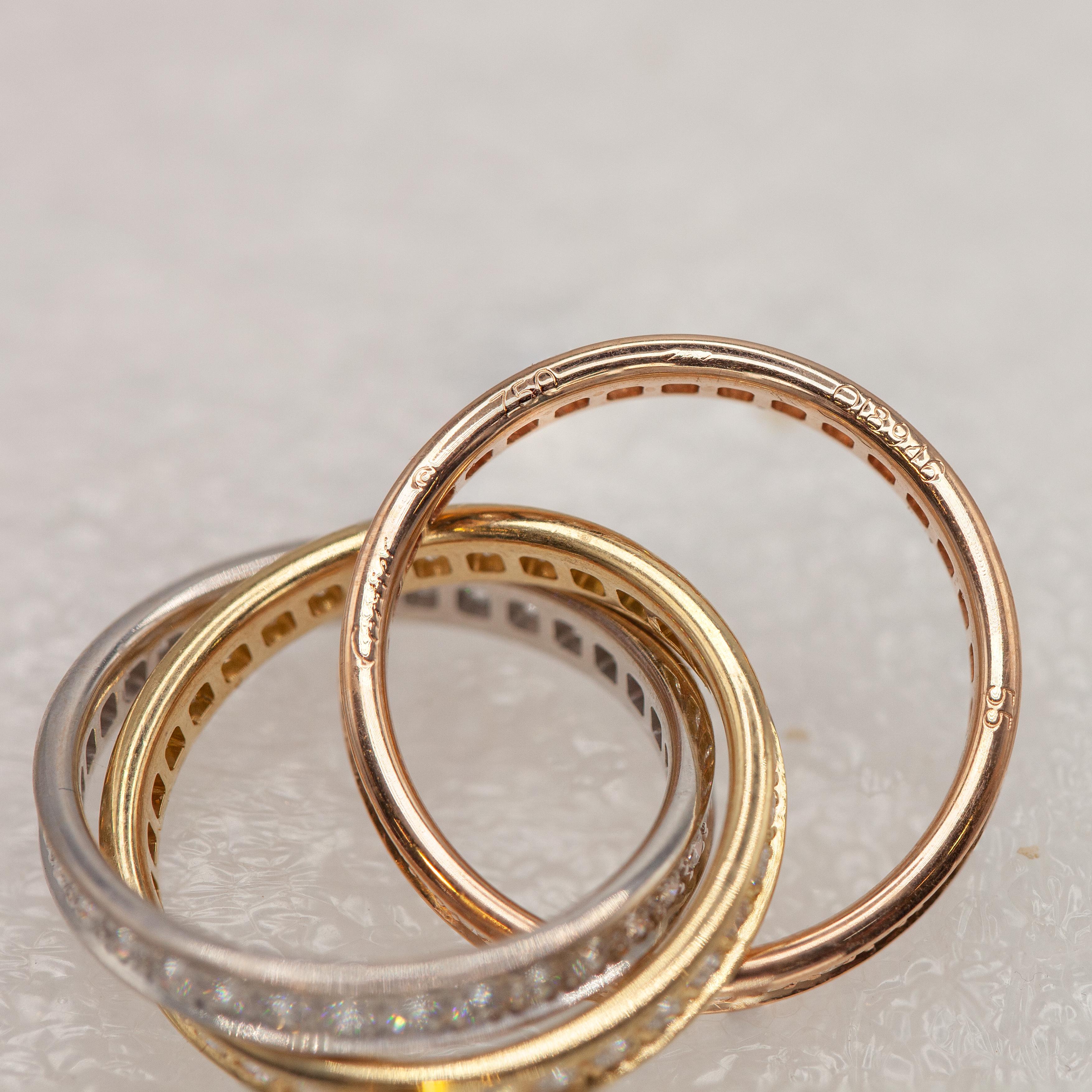 Women's or Men's Cartier Trinity 18K Diamond Rolling Ring For Sale