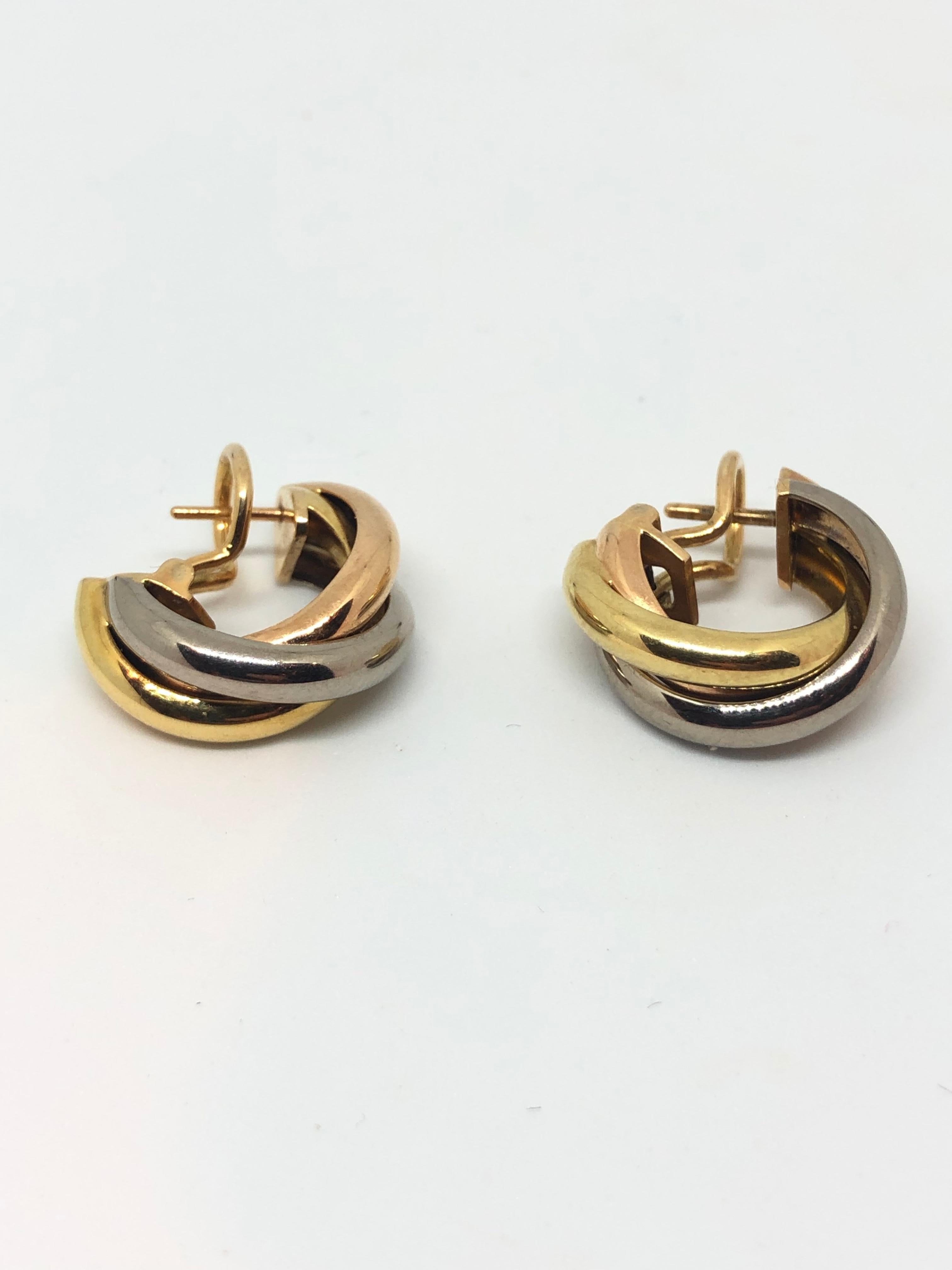 Modern Cartier Trinity 18 Karat Gold Hoop Earrings