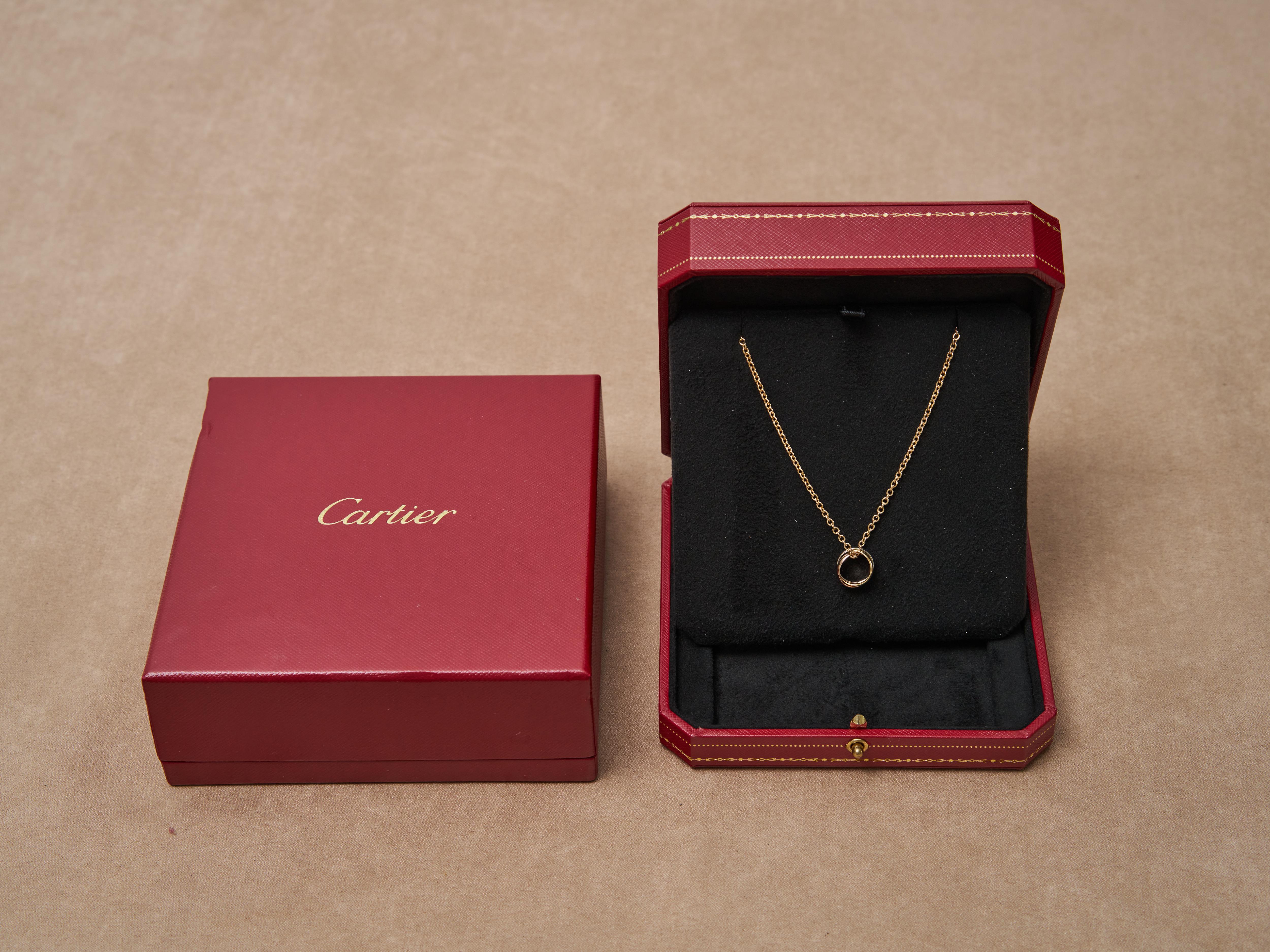Cartier Trinity, collana in oro 18 carati di piccole dimensioni con catena in oro 18 carati, con scatola, immacolata 15