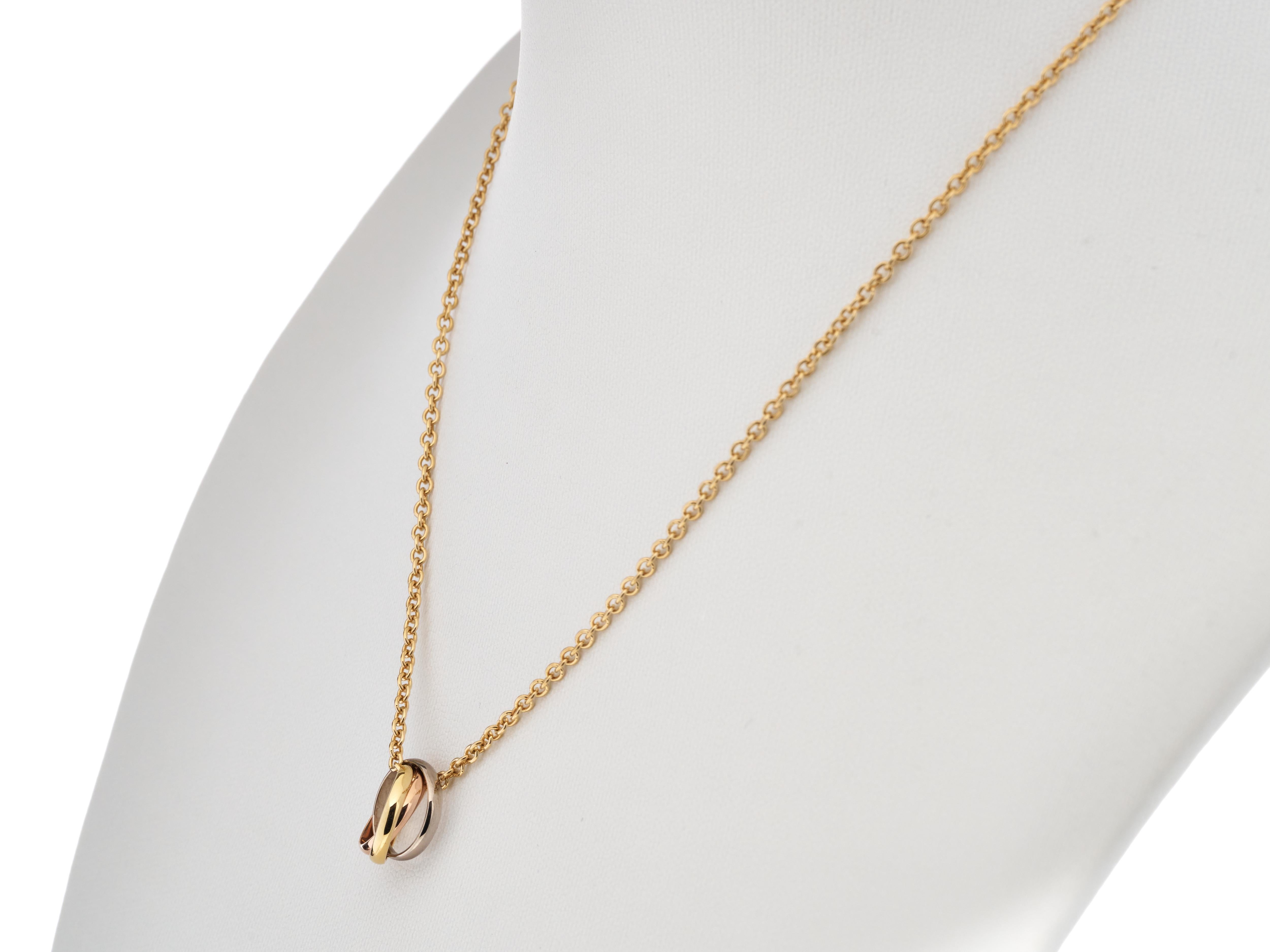 Art Déco Cartier Trinity, collana in oro 18 carati di piccole dimensioni con catena in oro 18 carati, con scatola, immacolata