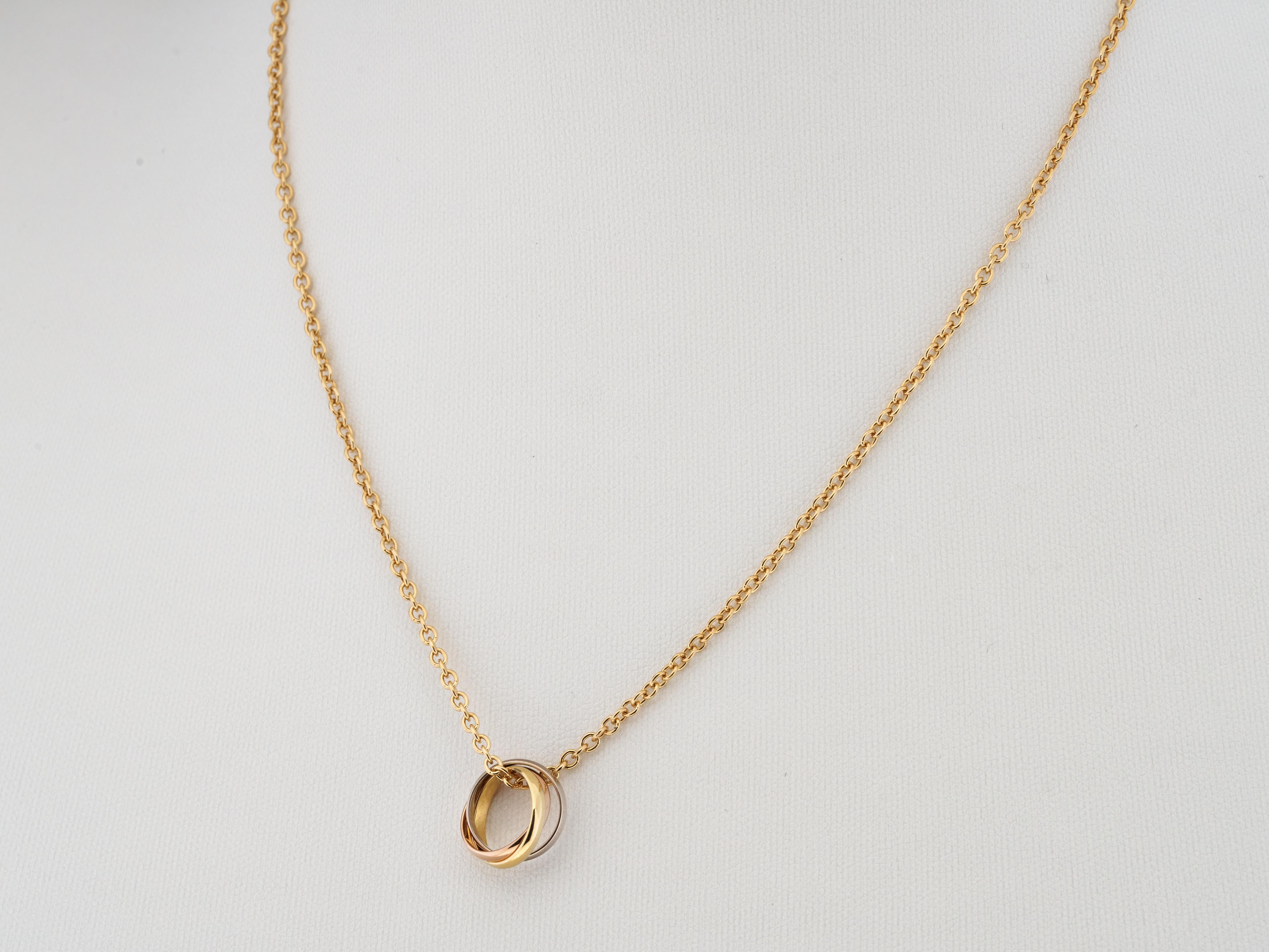 Donna Cartier Trinity, collana in oro 18 carati di piccole dimensioni con catena in oro 18 carati, con scatola, immacolata