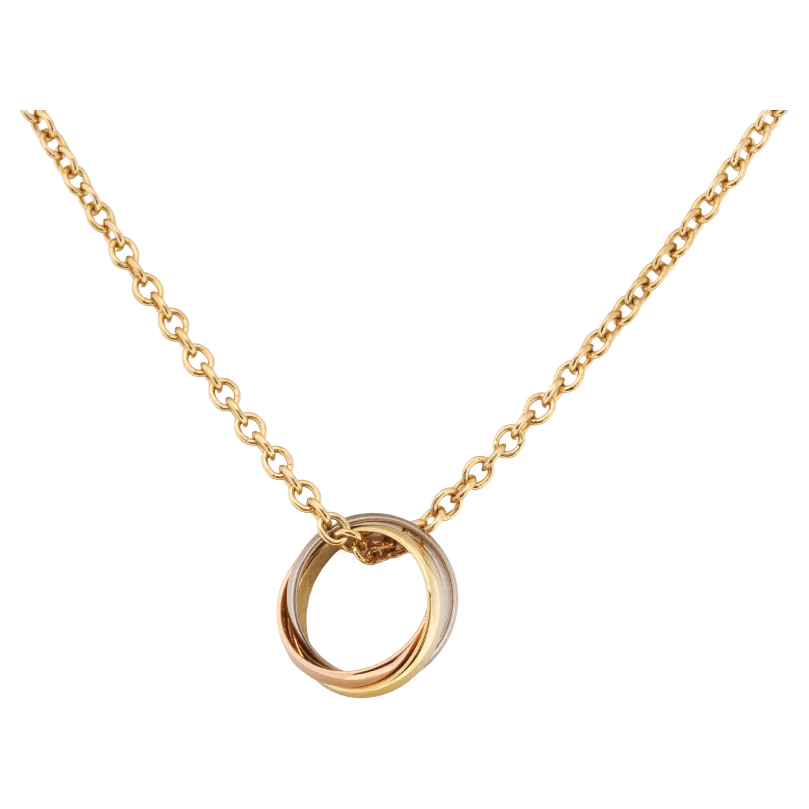Cartier Trinity, collana in oro 18 carati di piccole dimensioni con catena in oro 18 carati, con scatola, immacolata