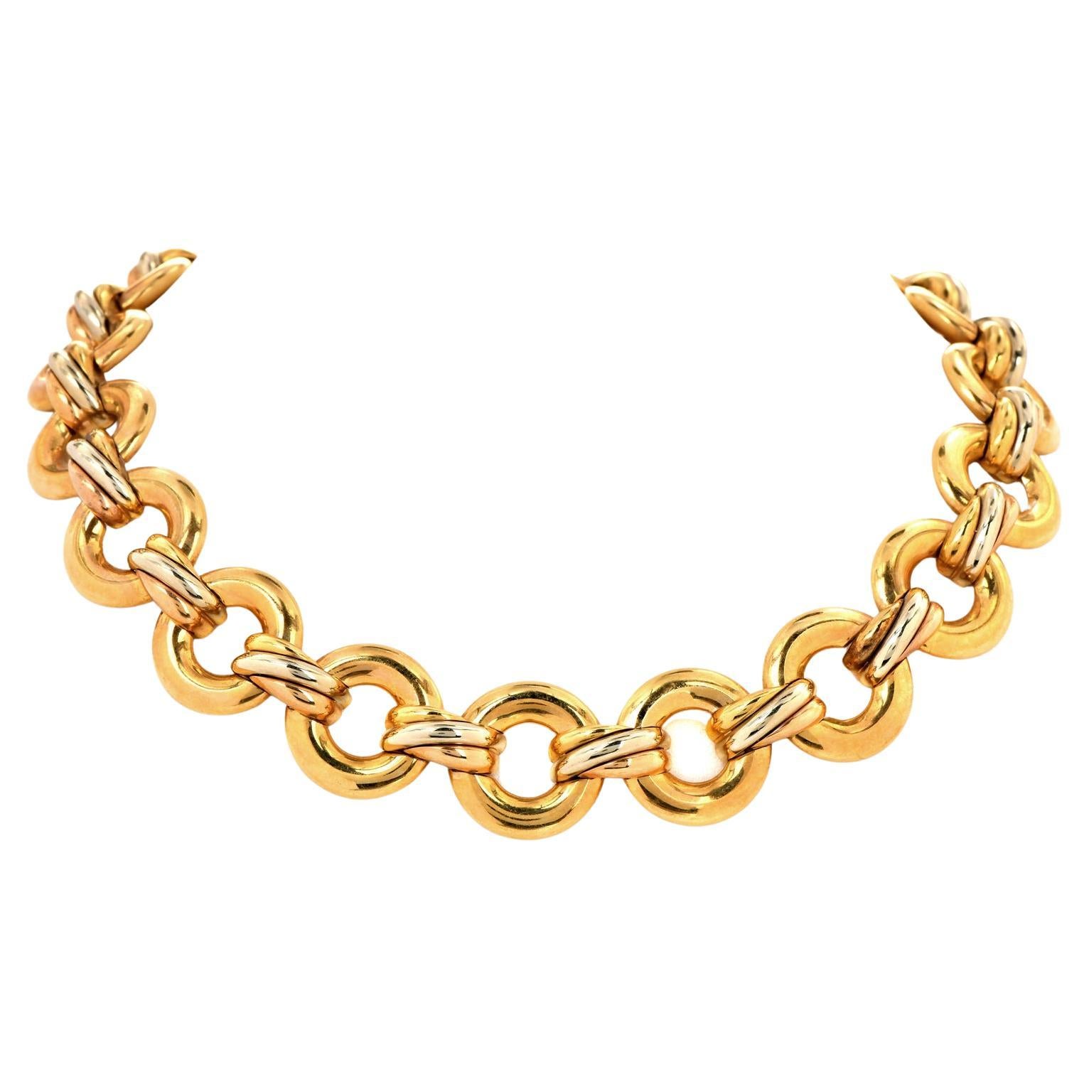 Cartier Trinity 18k Multi Color Gold Circular Link Choker Necklace For Sale