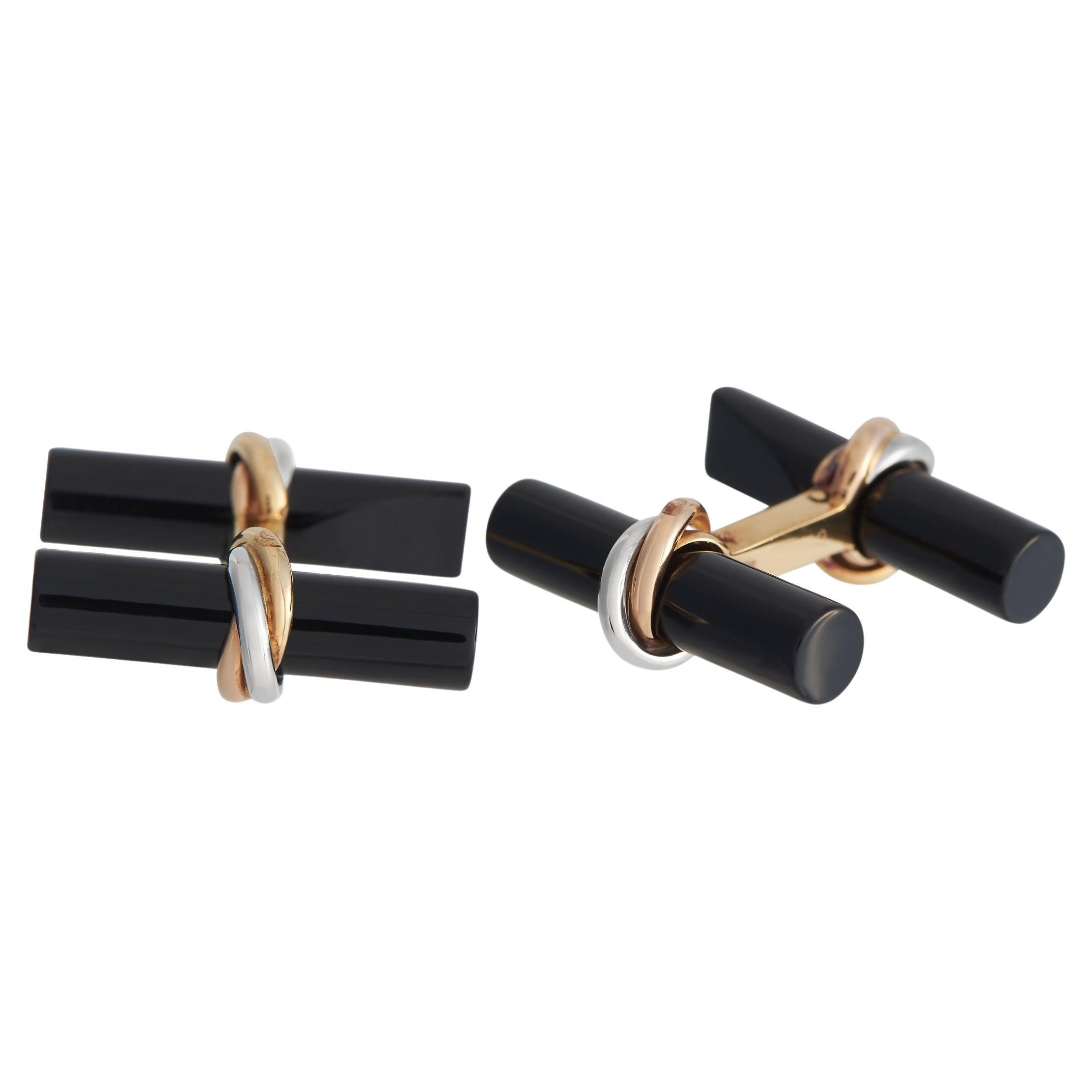 Cartier Trinity 18K Rose, Yellow and White Gold Onyx Cufflinks
