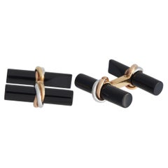 Cartier Trinity 18K Rose, Yellow and White Gold Onyx Cufflinks