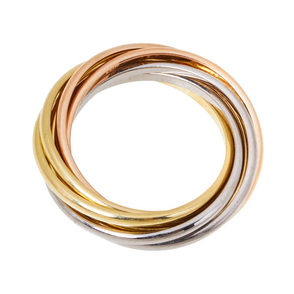 Contemporary Cartier Trinity 18K Three Tone Gold 7-Band XXS Ring Size 51