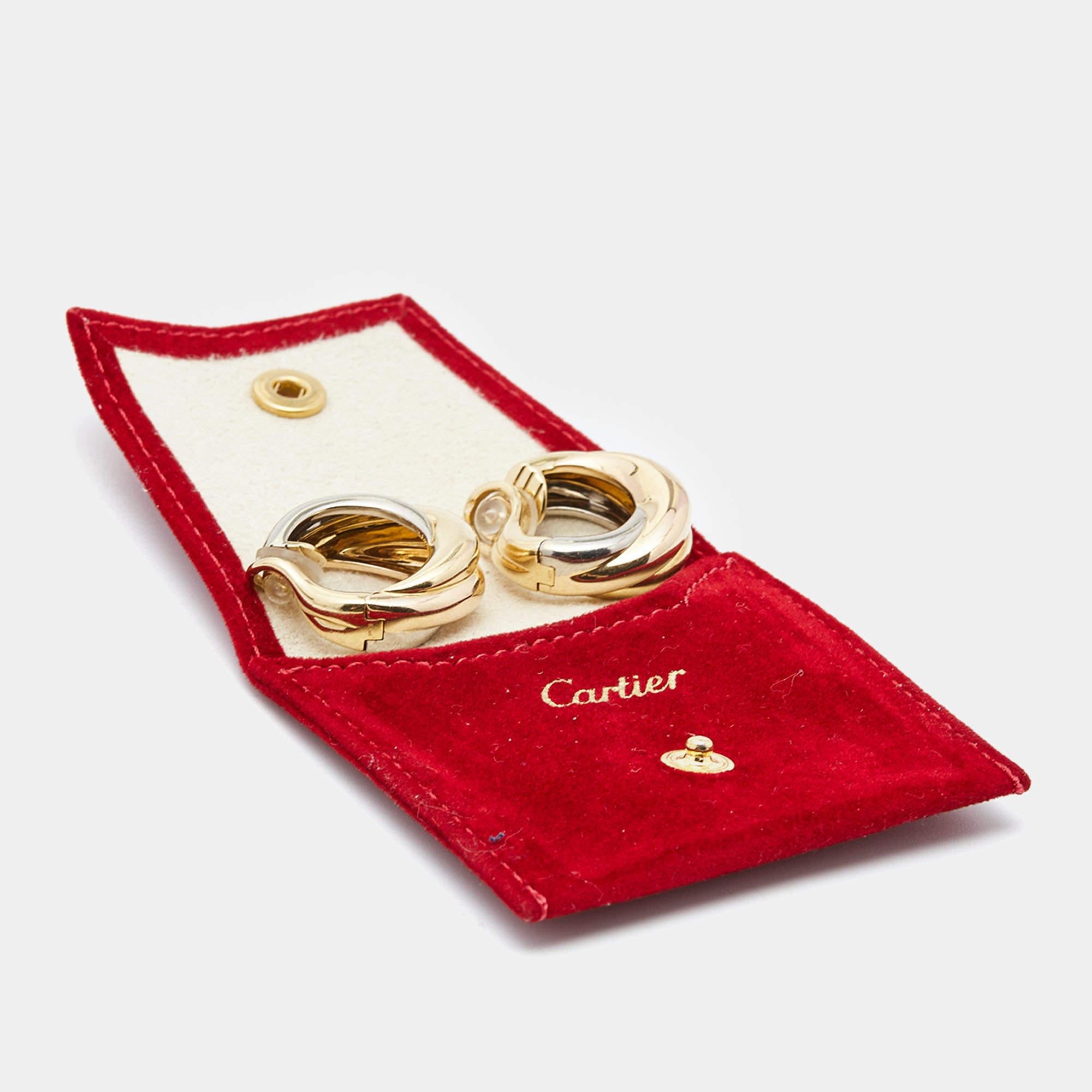 Cartier Trinity, boucles d'oreilles en or 18 carats trois tons en vente 1