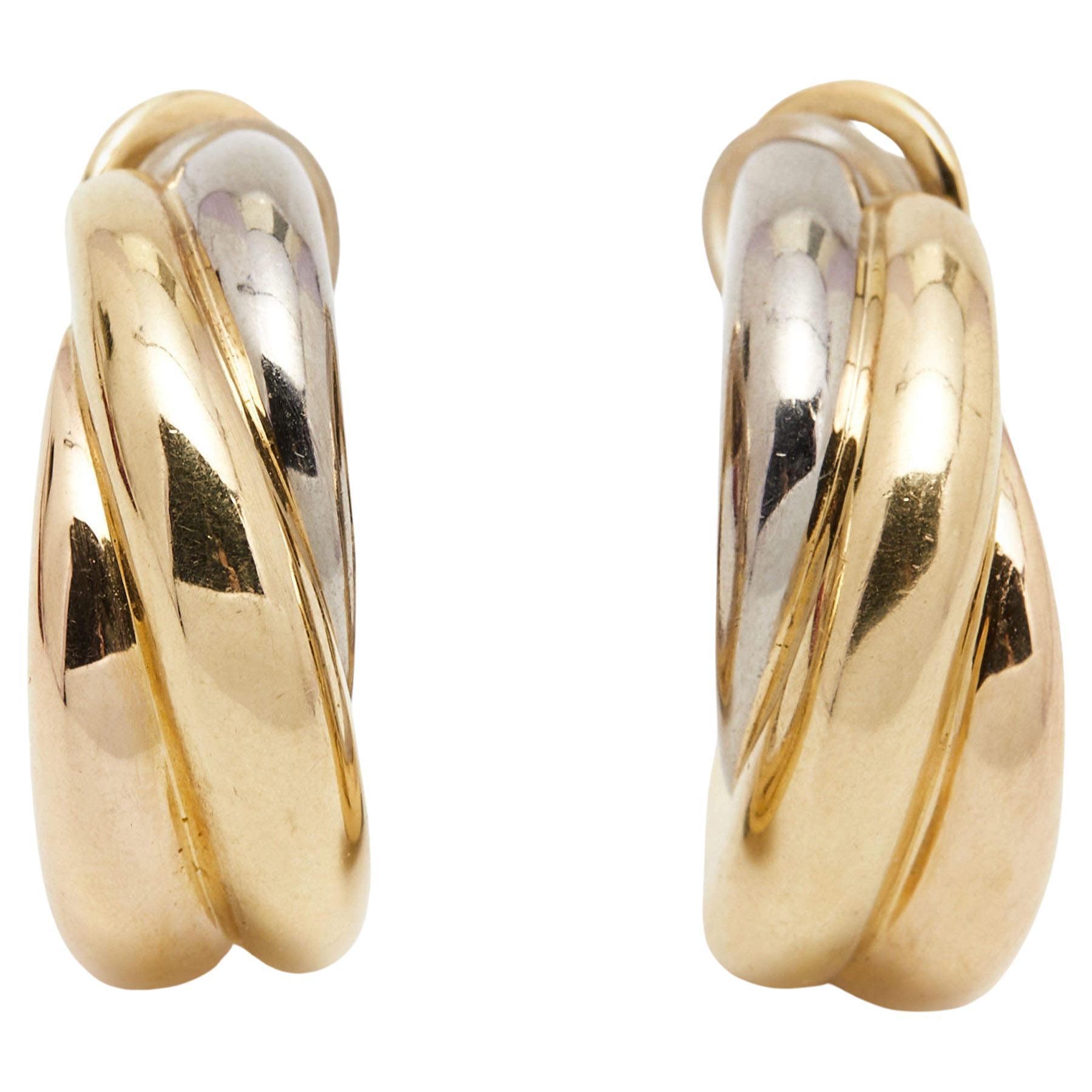 Cartier Trinity 18k Three Tone Gold Earrings For Sale