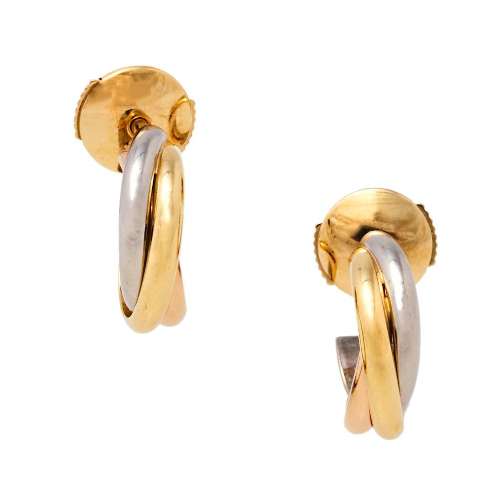 Contemporary Cartier Trinity 18K Three Tone Gold Hoop Earrings