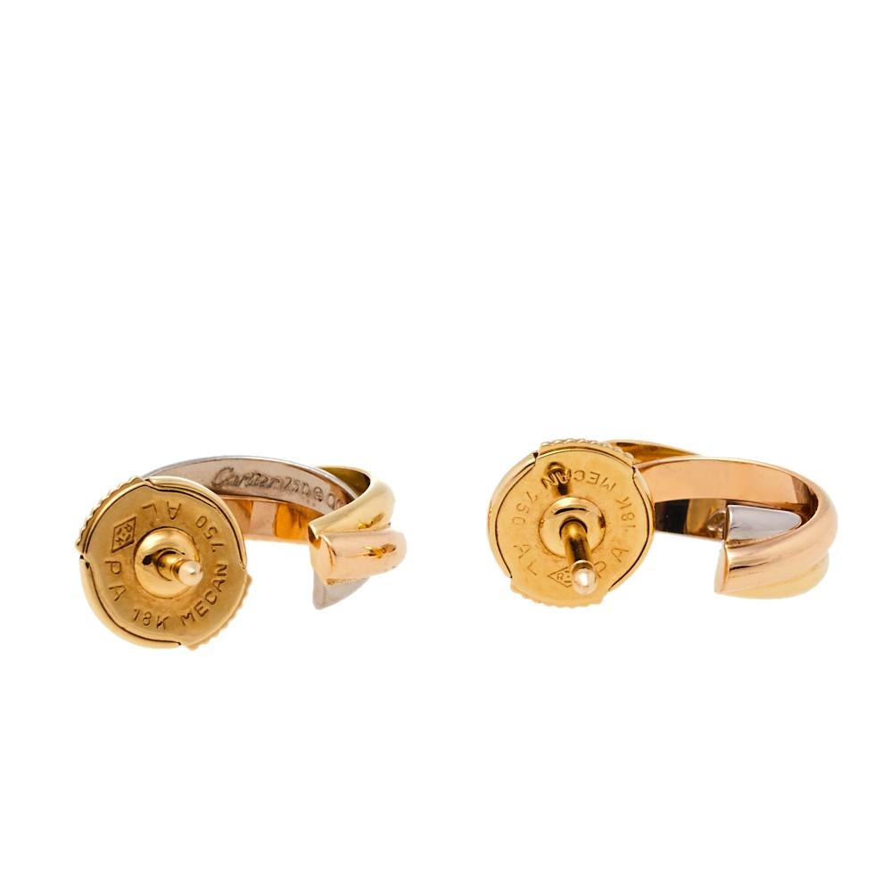 Cartier Trinity 18K Three Tone Gold Hoop Earrings In Good Condition In Dubai, Al Qouz 2