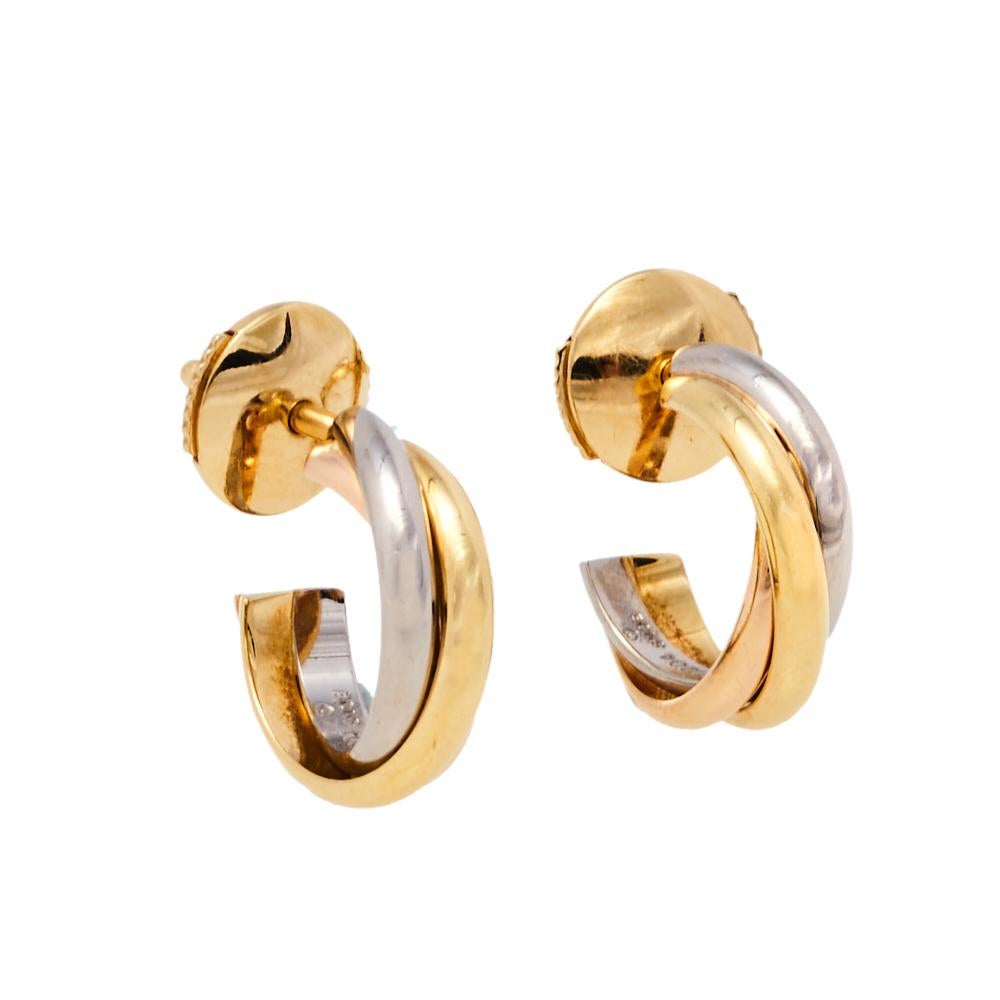 Women's Cartier Trinity 18K Three Tone Gold Hoop Earrings
