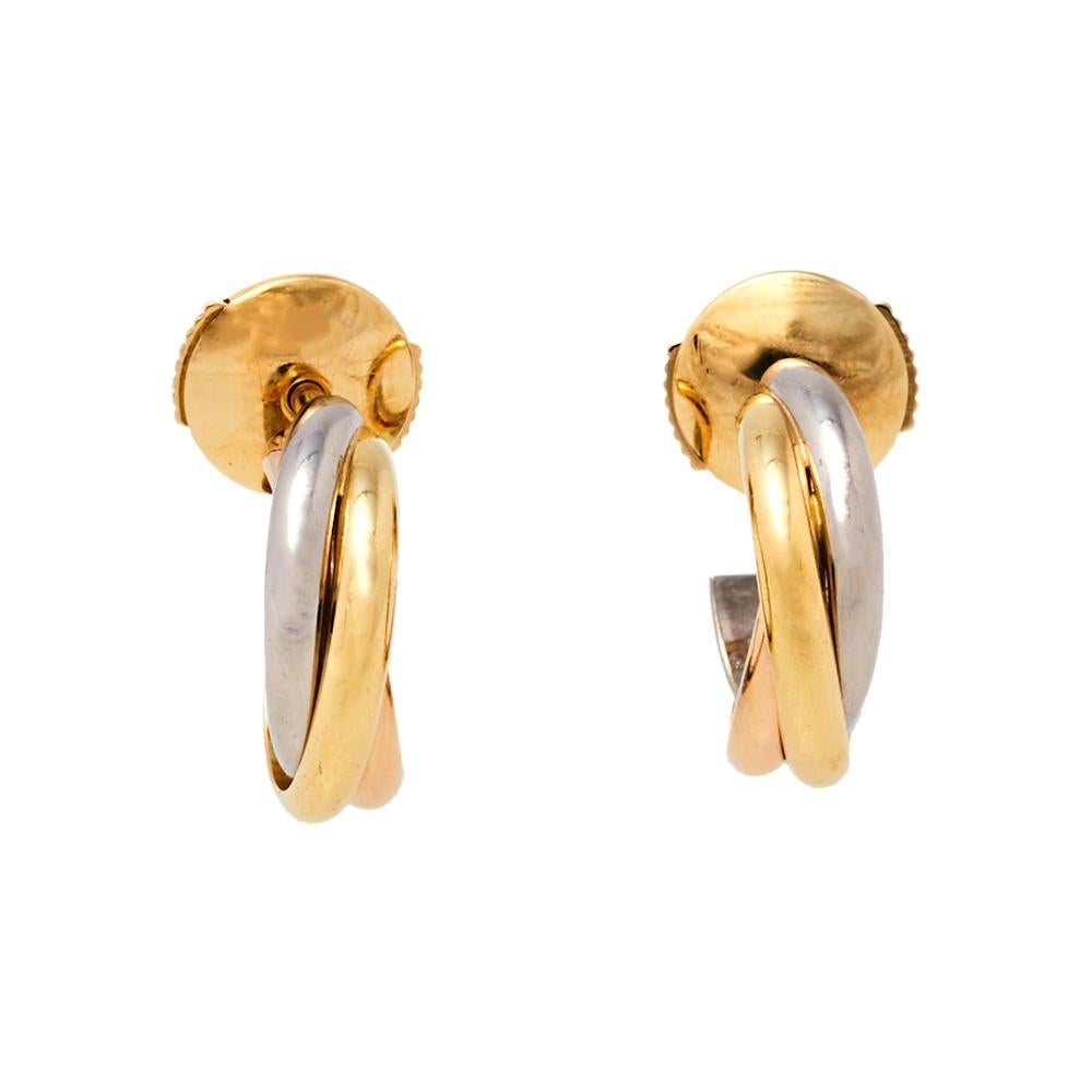 Cartier Trinity 18K Three Tone Gold Hoop Earrings