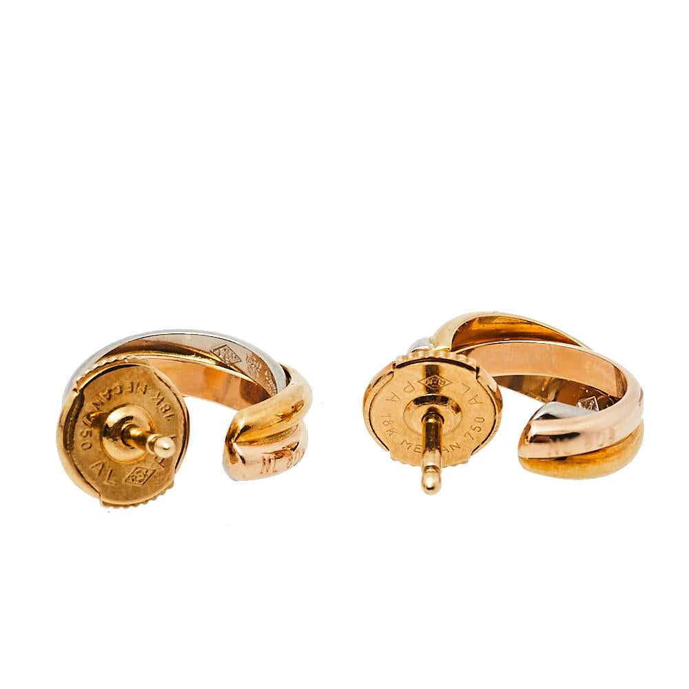 Contemporary Cartier Trinity 18K Three Tone Gold Huggie Earrings Small Model