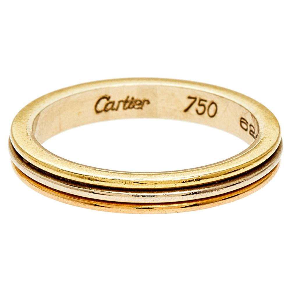 Contemporary Cartier Trinity 18k Three Tone Gold Narrow Wedding Band Ring Size 52
