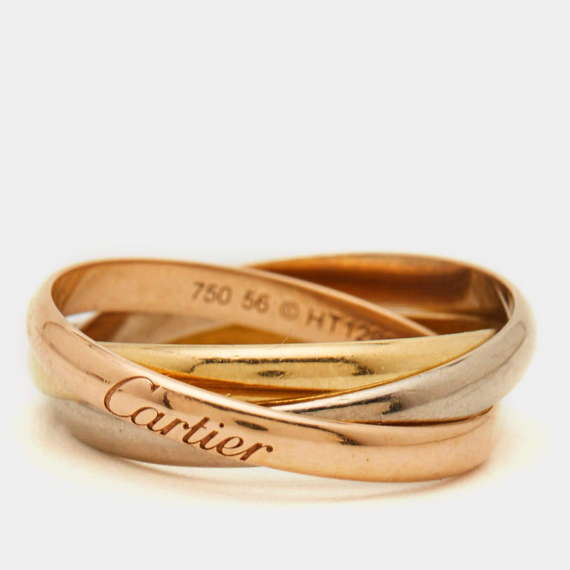 Contemporary Cartier Trinity 18k Three Tone Gold Ring Size 56
