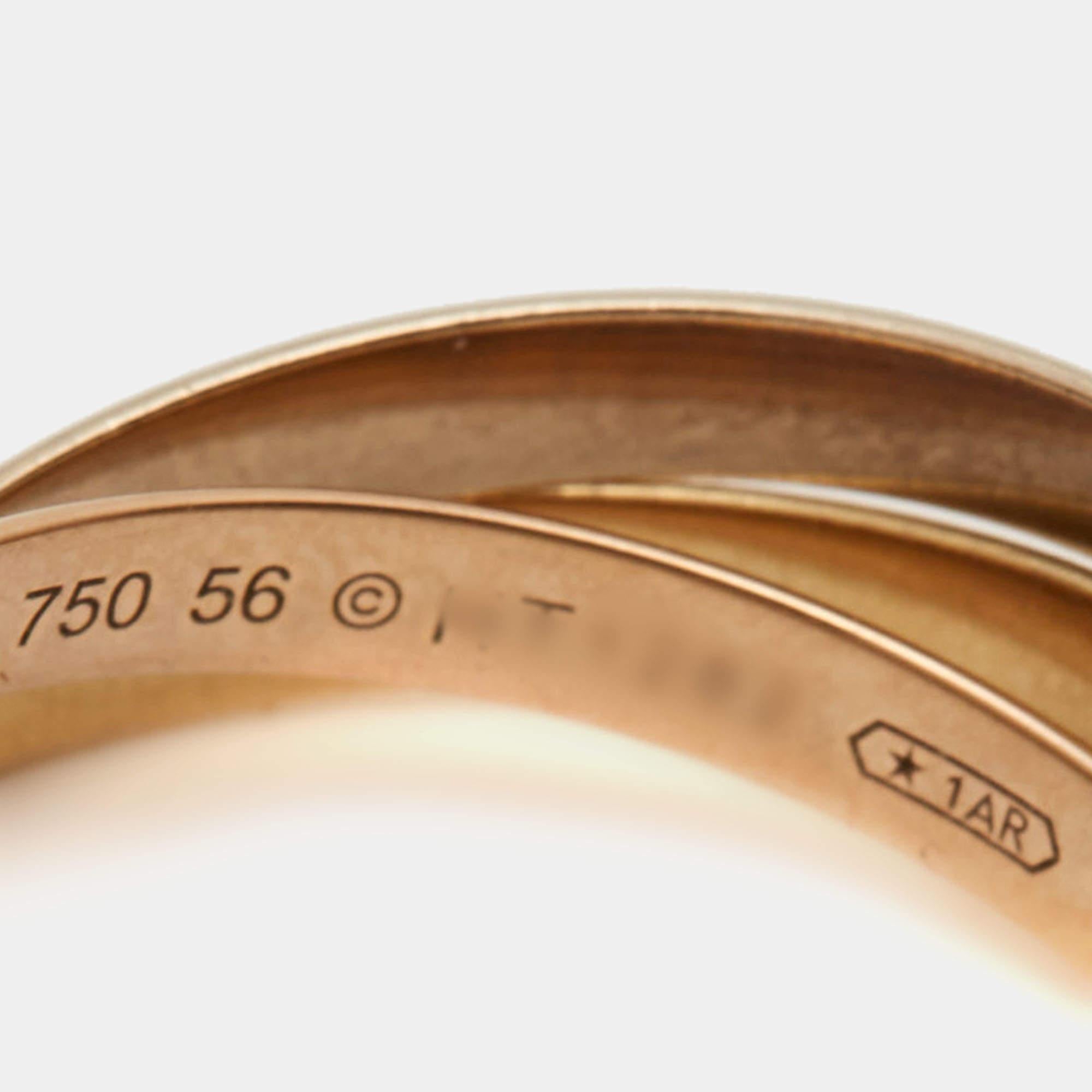 Cartier Trinity 18k Three Tone Gold Ring Size 56 In Good Condition In Dubai, Al Qouz 2