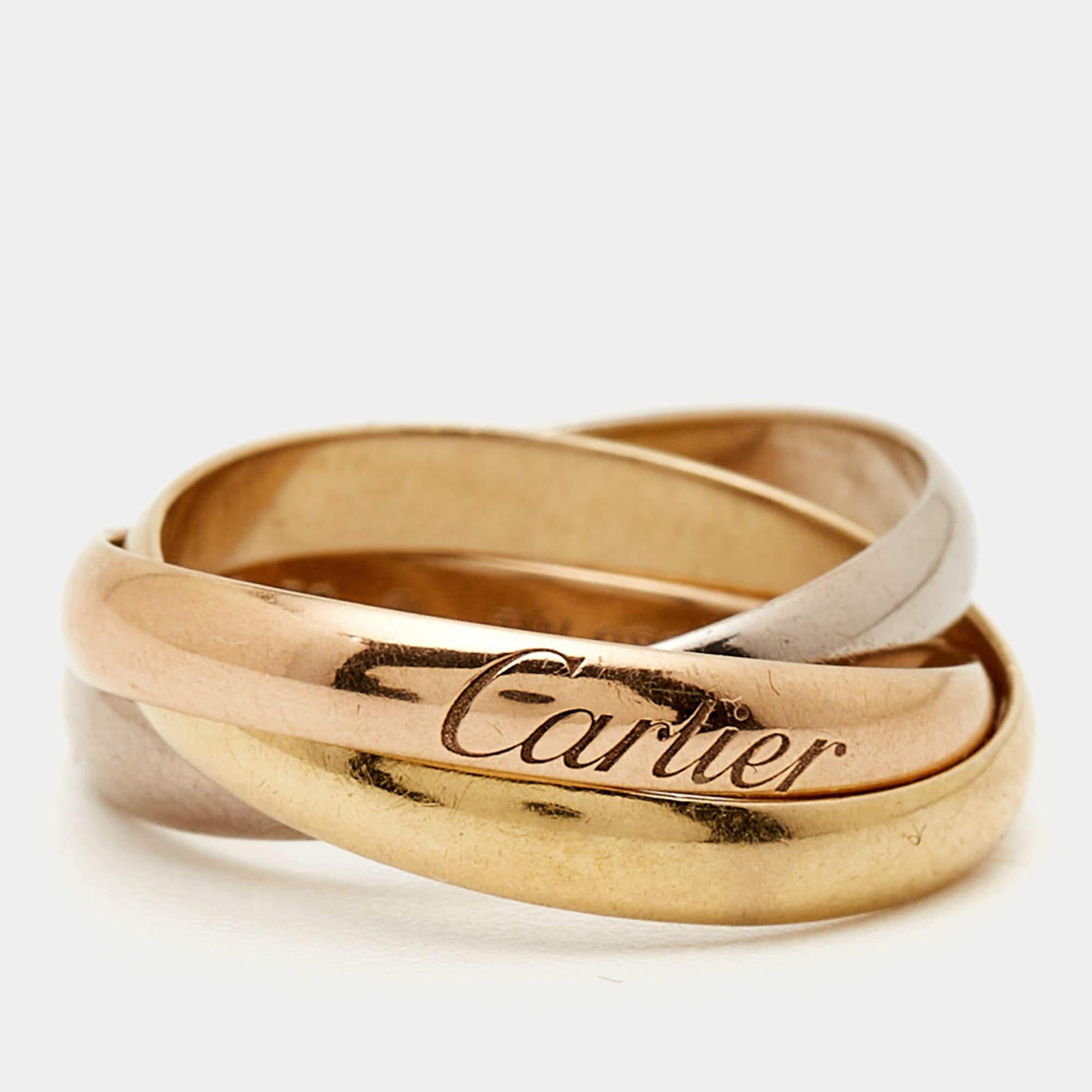 Cartier Trinity 18k Three Tone Gold Small Model Ring Size 50 For Sale 3