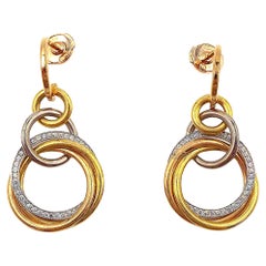 Cartier Trinity 18K Tri-Color Gold Diamond Dangle Hoop Earrings