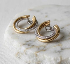 Cartier Trinity 18K Tri-Color Gold Diamond Hoop Earrings With Box