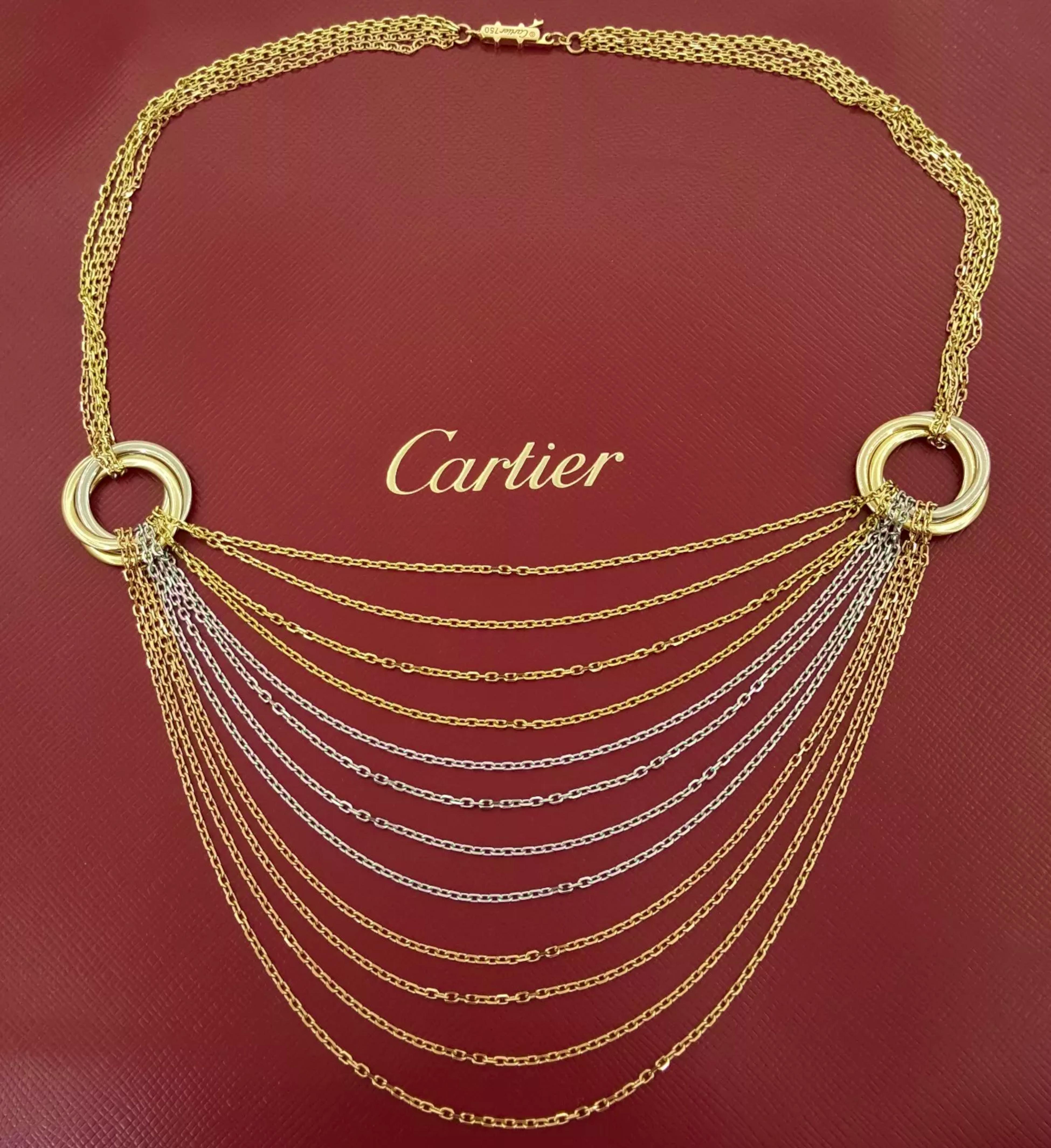 Cartier Trinity, collier à chaîne drapée en or tricolore 18 carats Excellent état - En vente à Chicago, IL