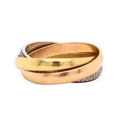 Cartier Trinity 18 Karat Tricolor Gold Brilliant-Cut Diamond Rolling Band Ring