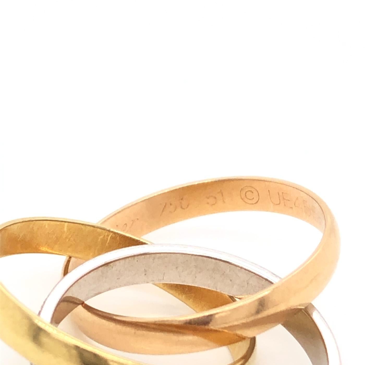 Modernist Cartier Trinity 18 Karat Tricolor Gold Brilliant-Cut Diamond Rolling Band Ring