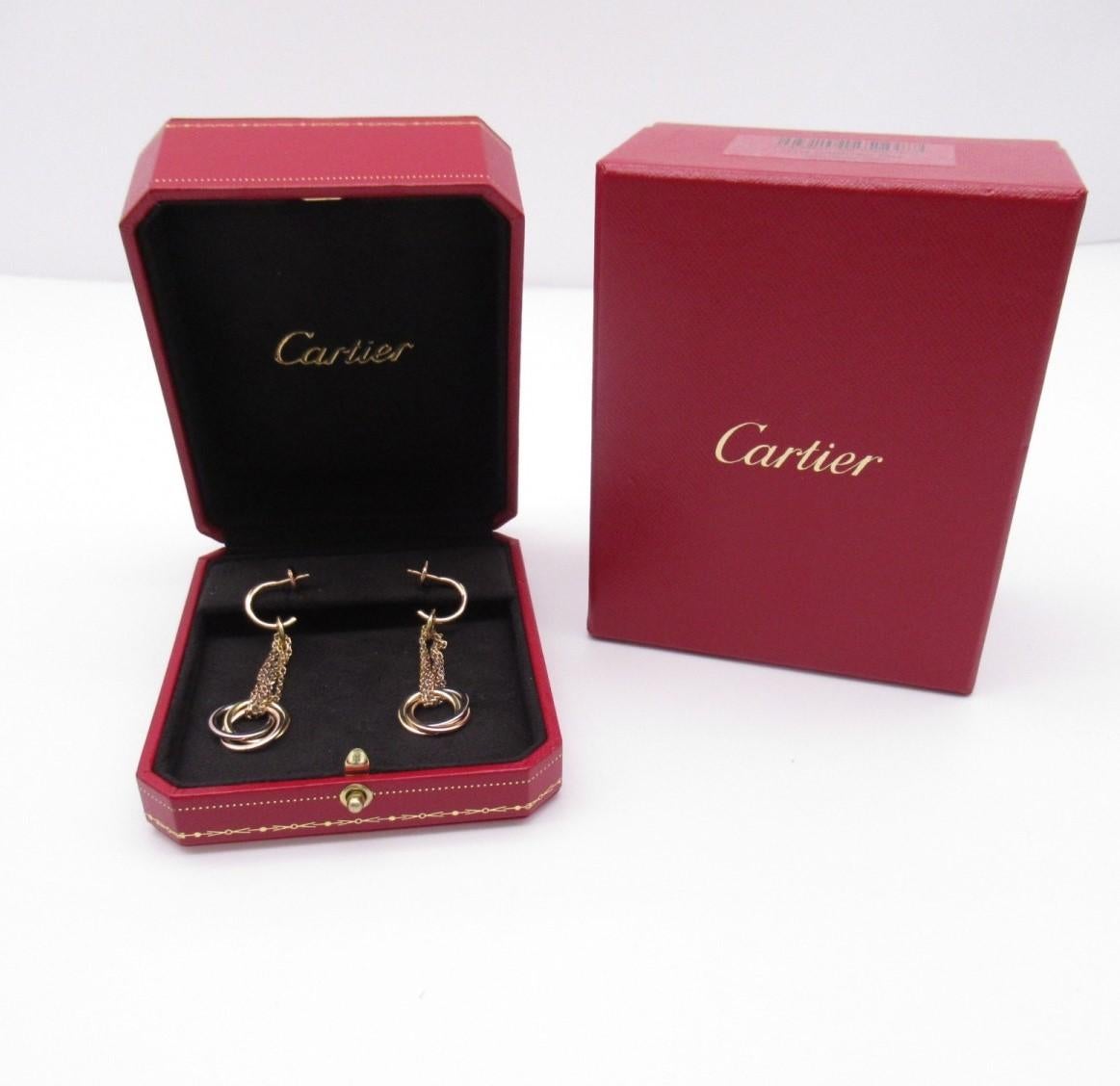 Cartier Trinity, boucles d'oreilles longues en or tricolore 18 carats en vente 1