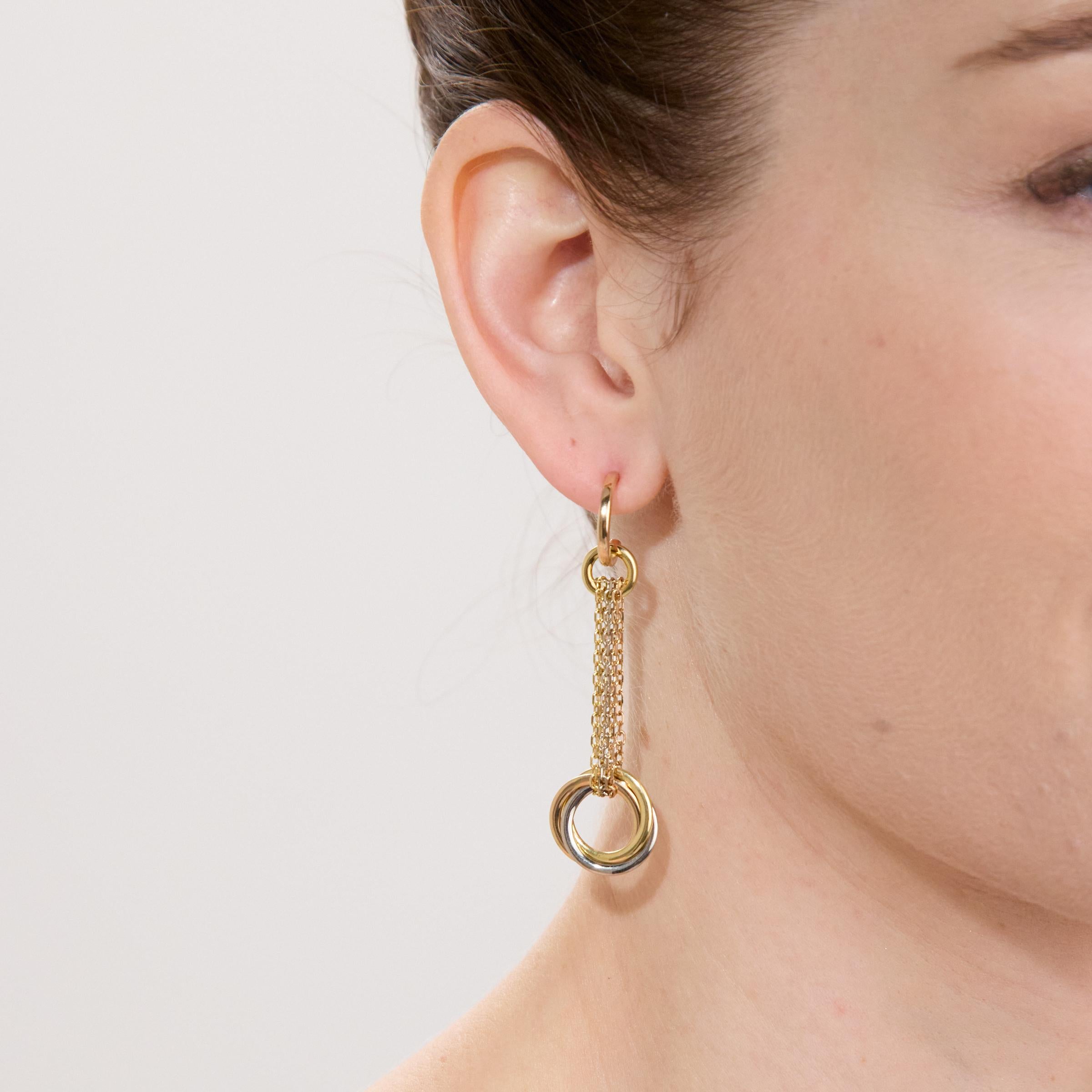 Cartier Trinity 18K Tricolor Gold Long Earrings In Excellent Condition For Sale In Dallas, TX
