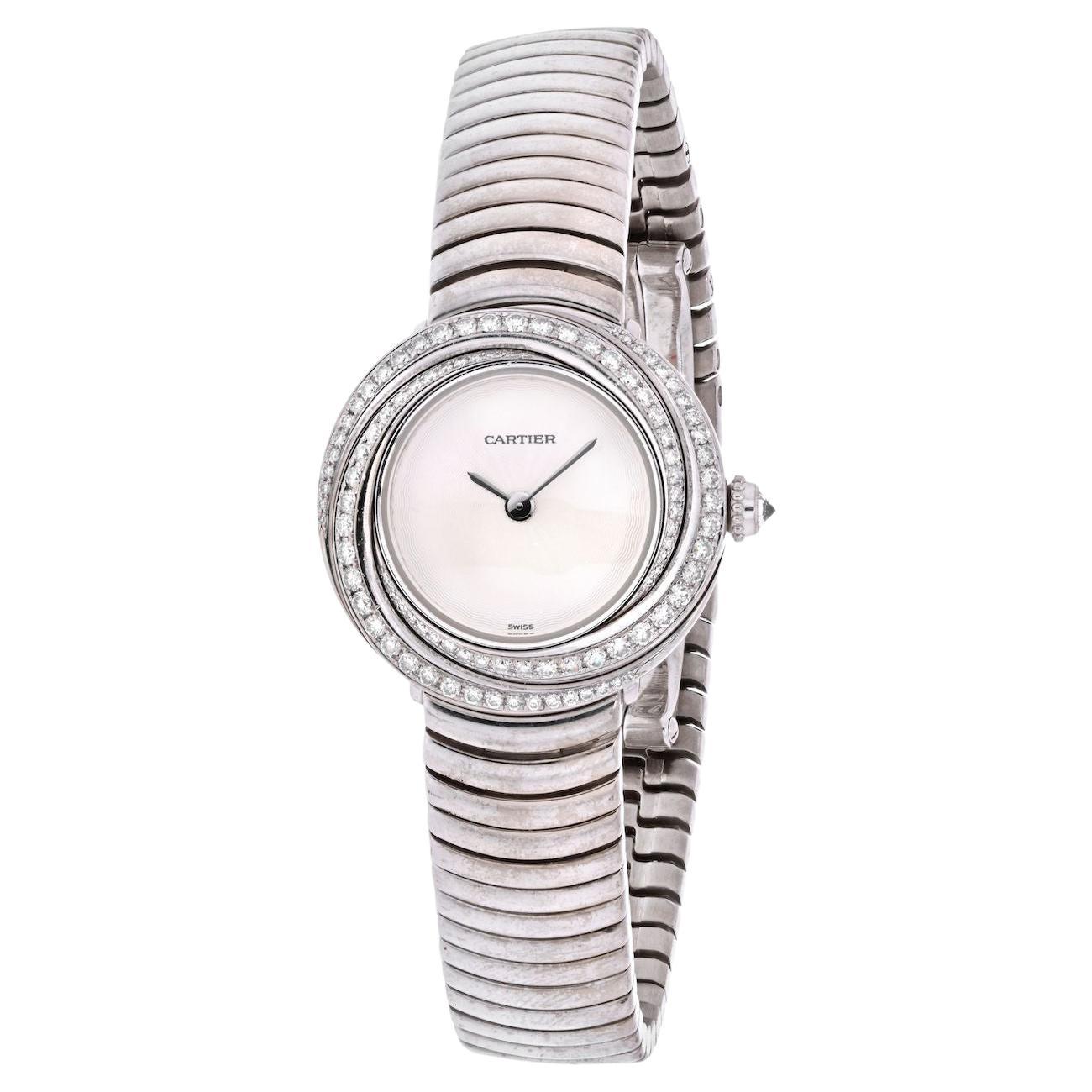 Cartier Trinity 18K White Gold Diamond Bezel White Cream Dial Ladies Watch
