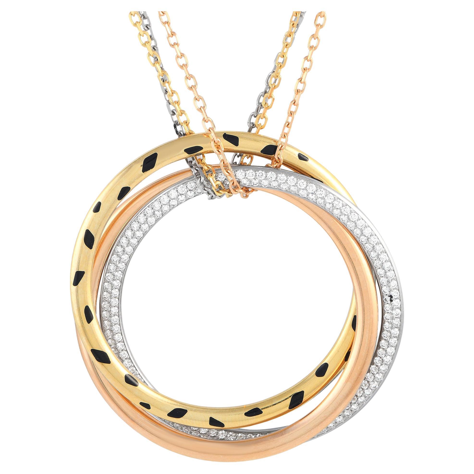Cartier Trinity 18K White, Rose, and Yellow Gold 0.88ct Diamond Necklace For Sale