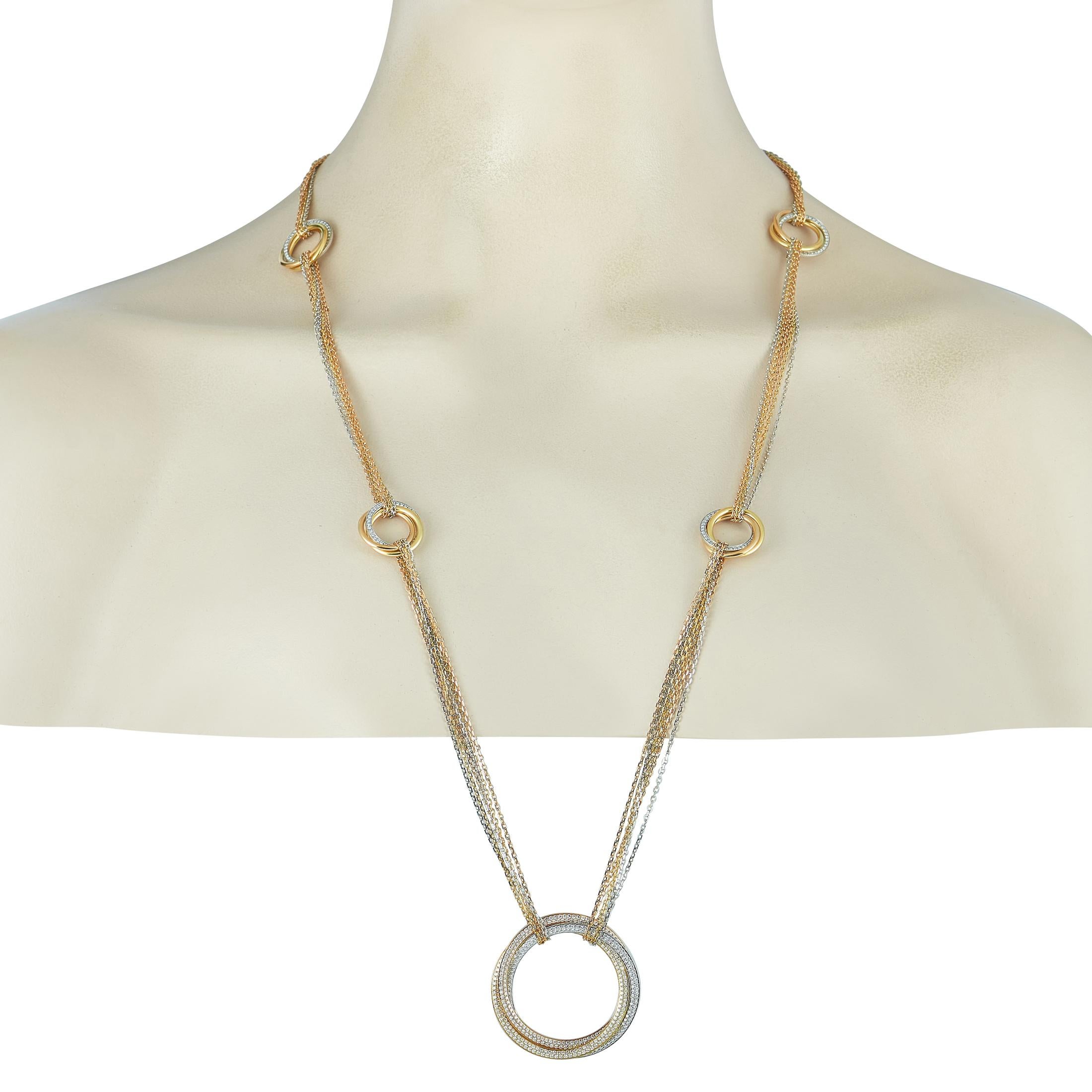Cartier Trinity 18 Karat Weiß-, Gelb- und Rotgold Diamant-Halskette (Rundschliff)