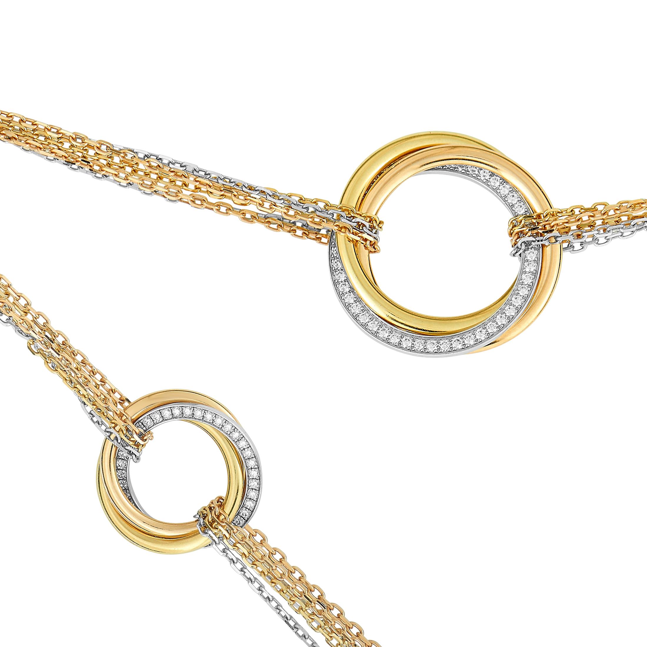 Cartier Trinity 18 Karat Weiß-, Gelb- und Rotgold Diamant-Halskette Damen