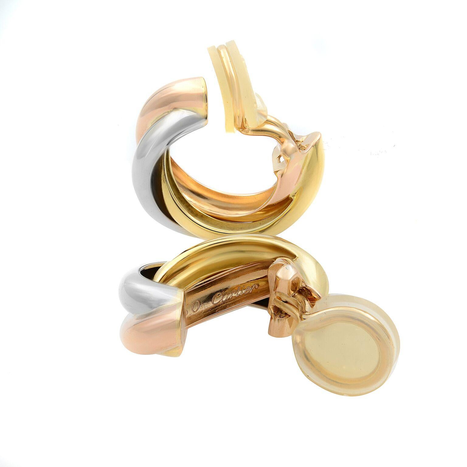 Modern Cartier Trinity 18 Karat White Yellow and Rose Gold Hoop Clips
