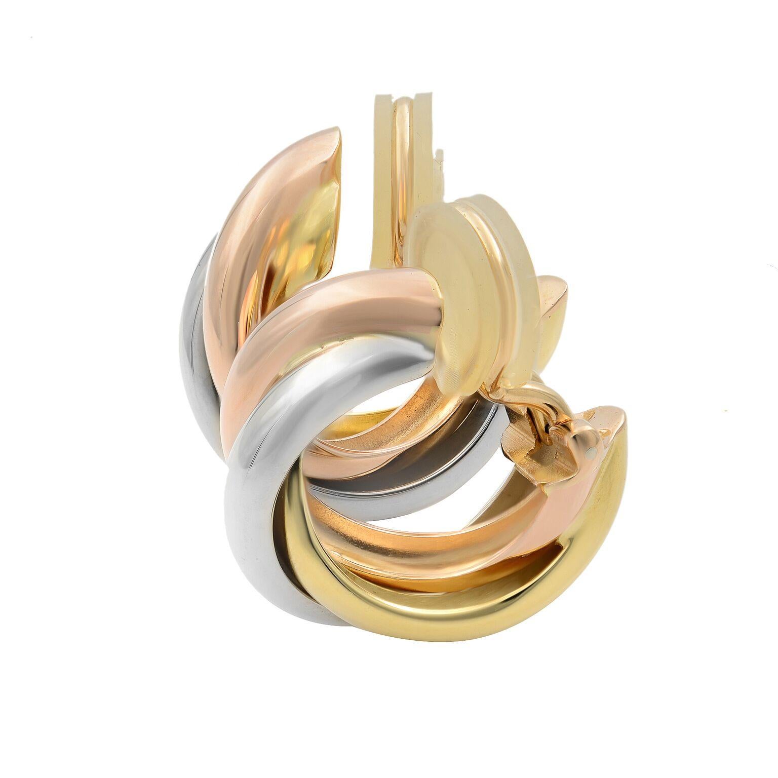Cartier Trinity 18 Karat White Yellow and Rose Gold Hoop Clips In Excellent Condition In New York, NY