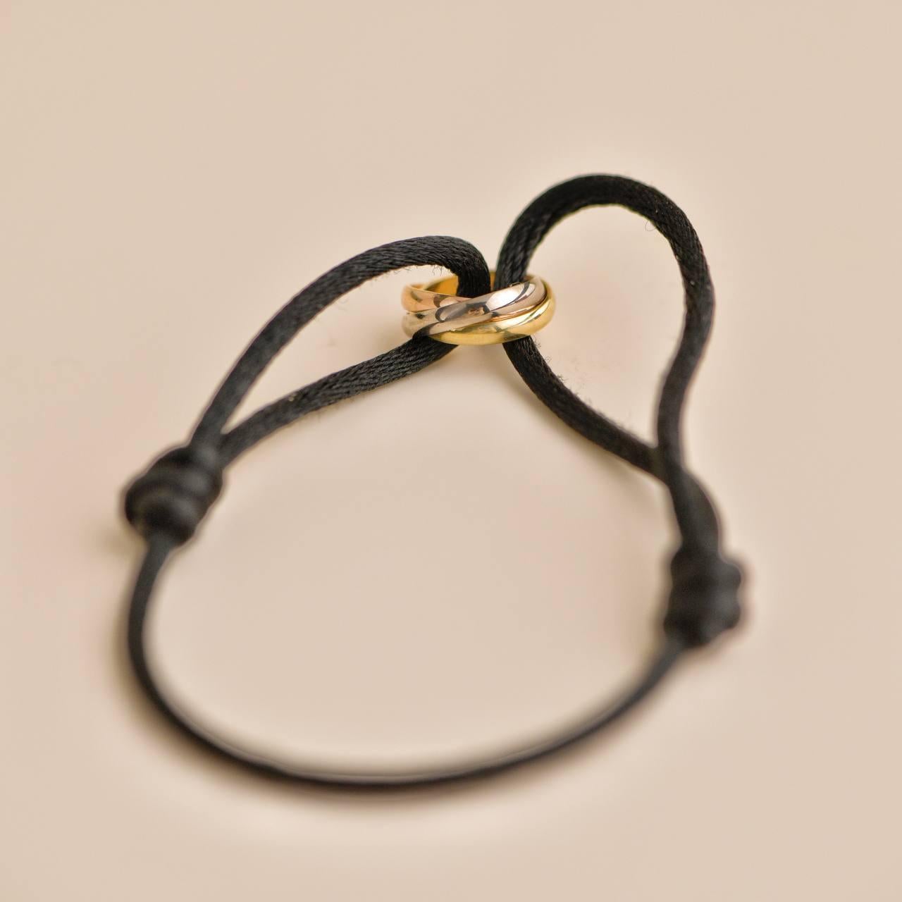 Women's or Men's Cartier Trinity 18k White Yellow Rose Gold Black Cord Bracelet