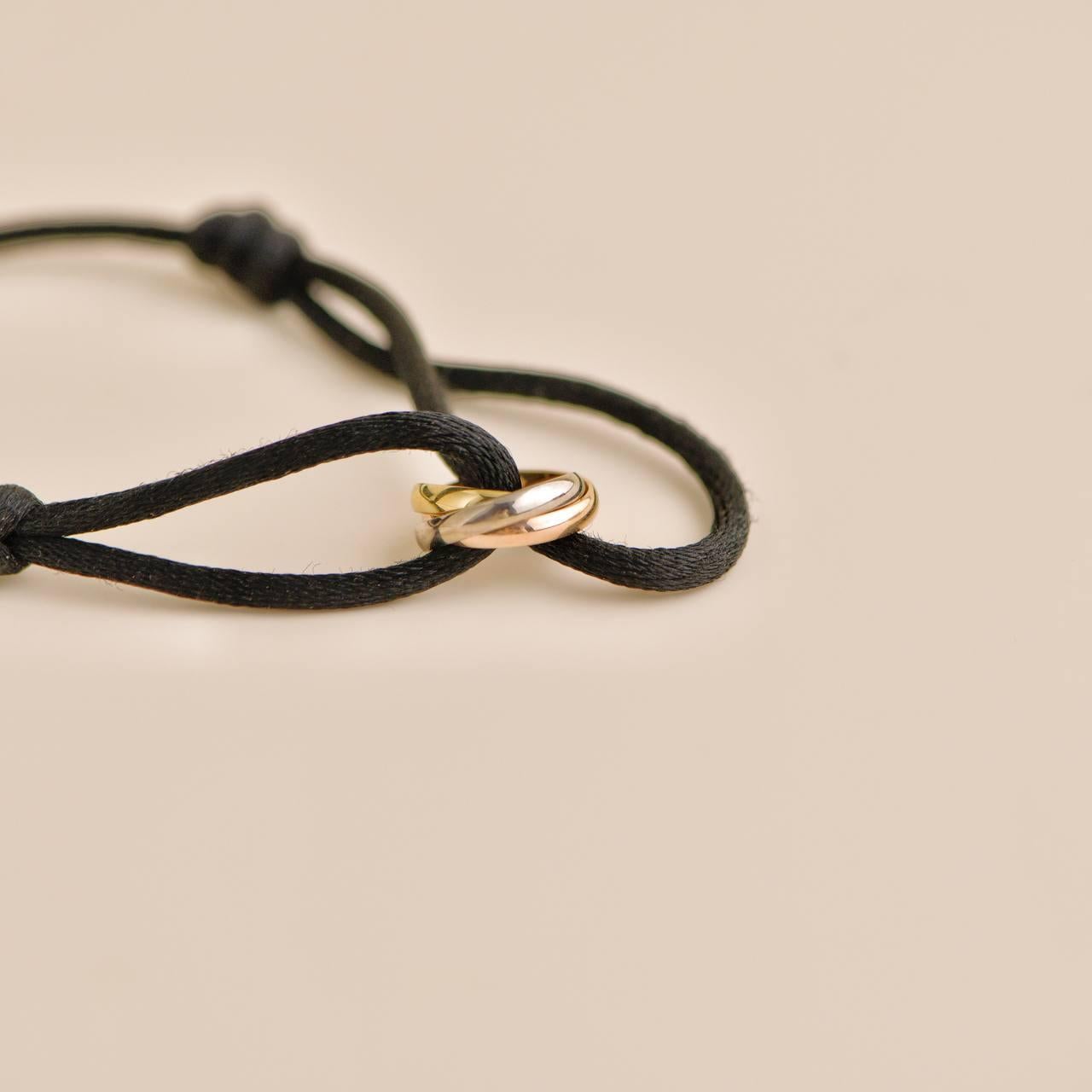 Cartier Trinity 18k White Yellow Rose Gold Black Cord Bracelet 1