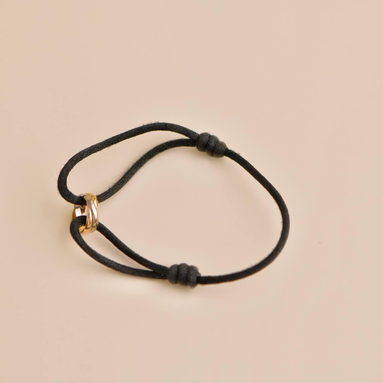 Cartier Trinity 18k White Yellow Rose Gold Black Cord Bracelet 2