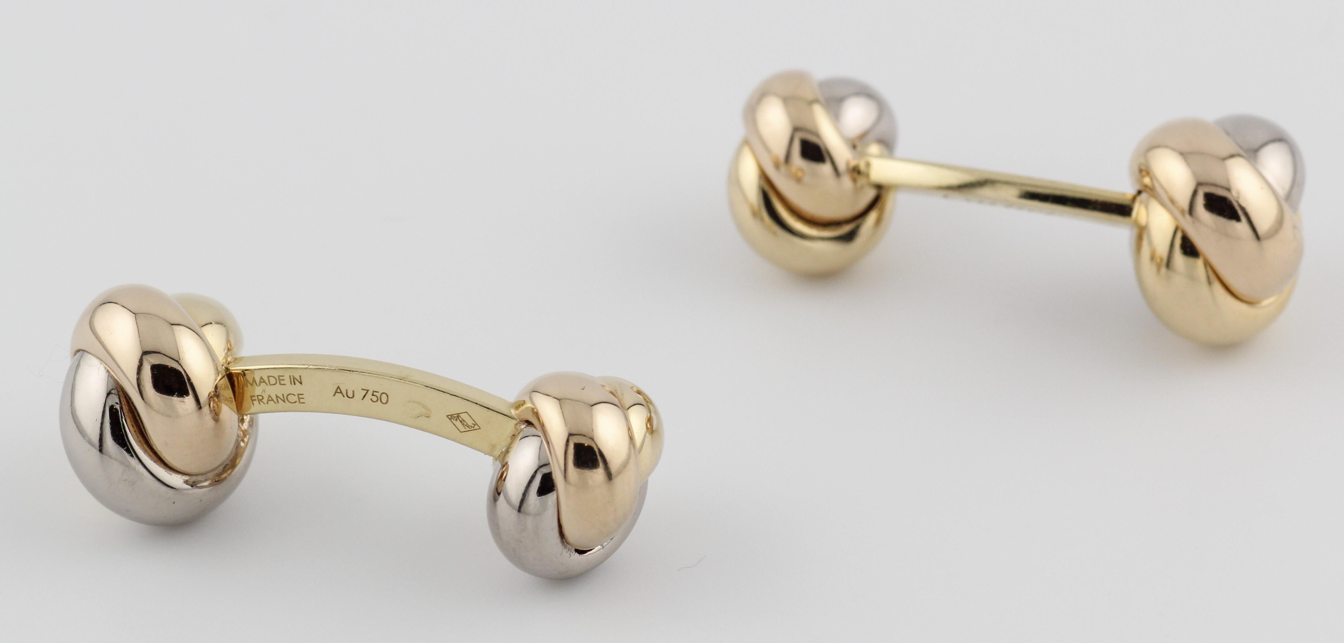 Men's Cartier Trinity 18k White Yellow Rose Gold Knot Cufflinks For Sale