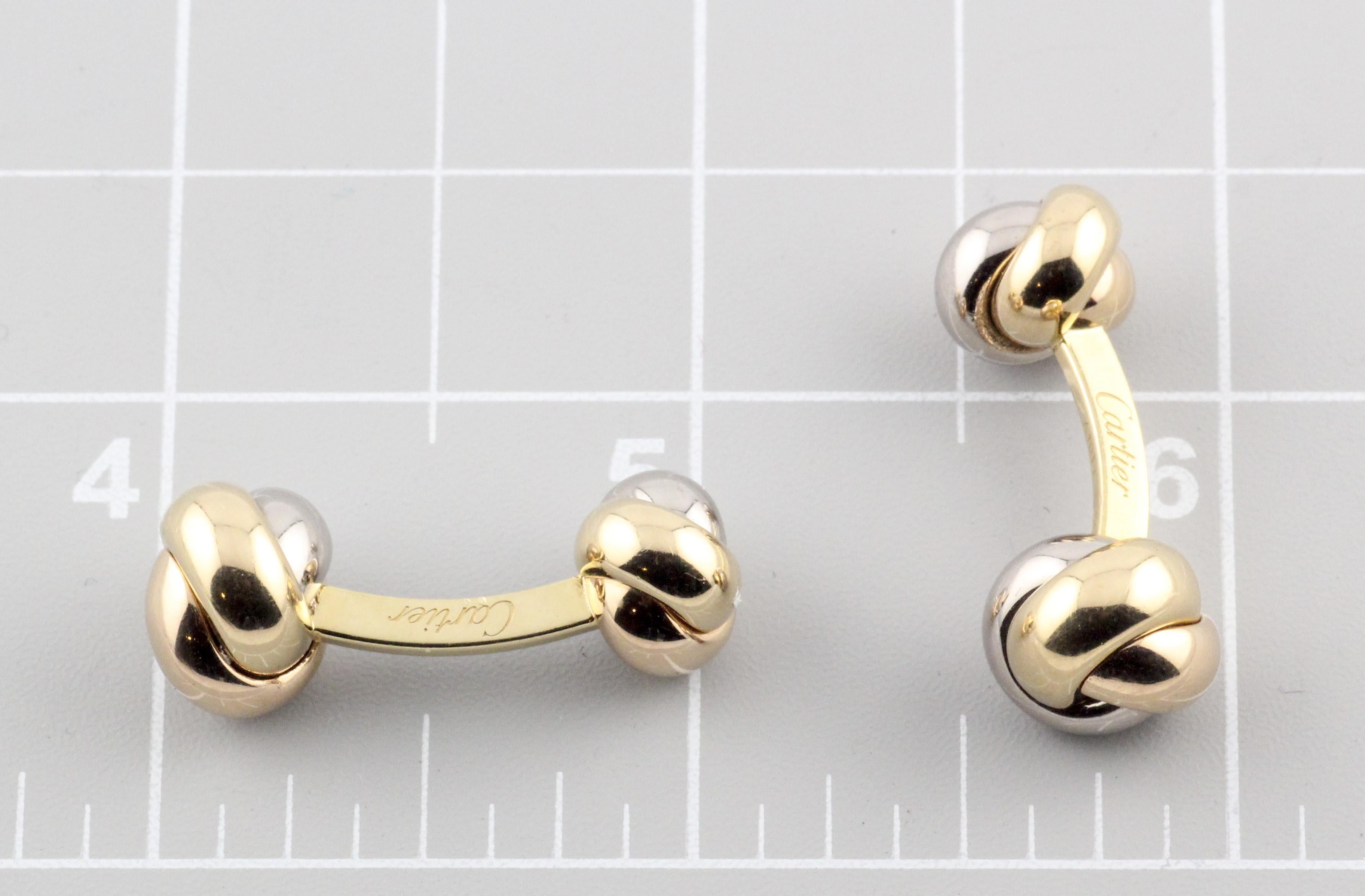 Cartier Trinity 18k White Yellow Rose Gold Knot Cufflinks For Sale 3
