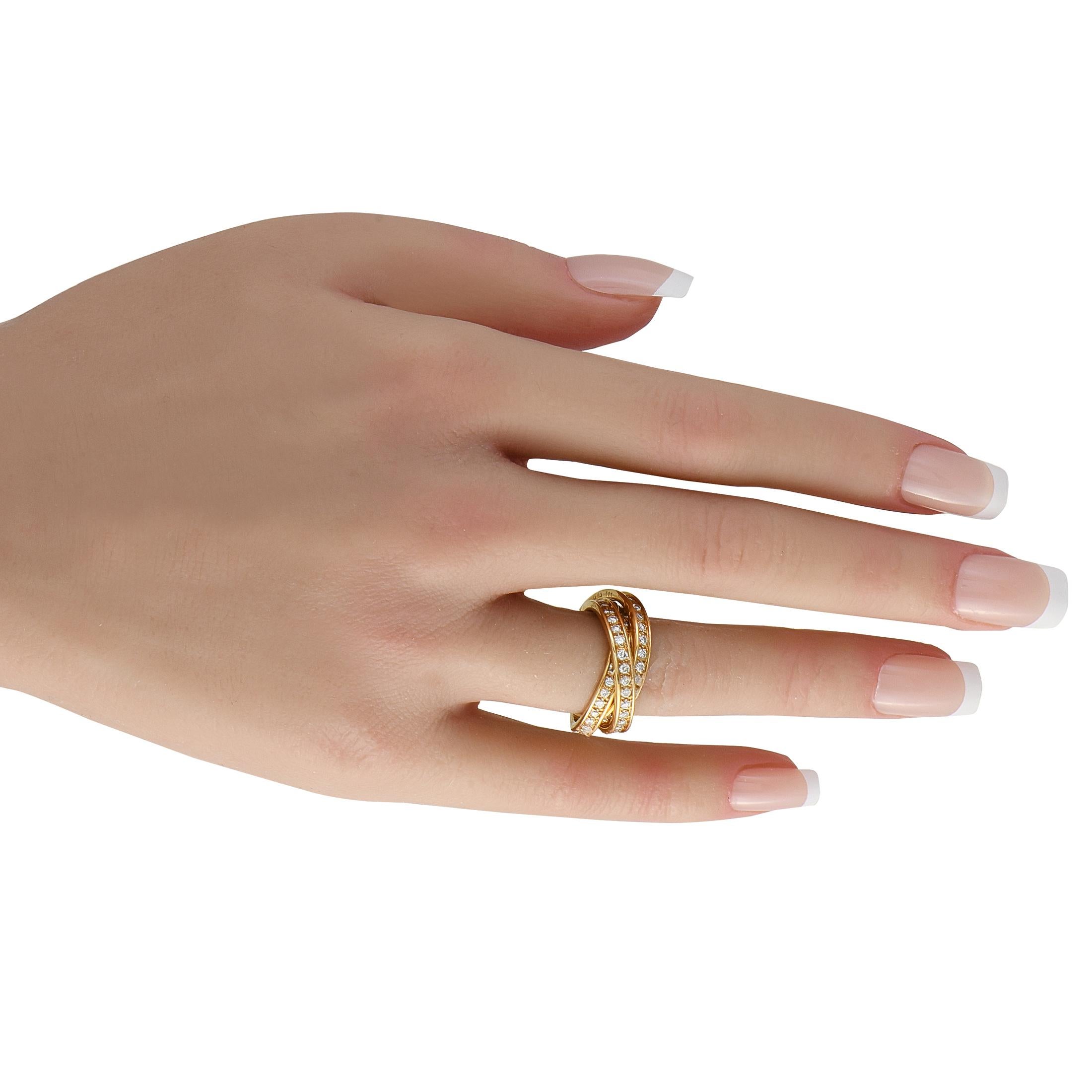 Round Cut Cartier Trinity 18K Yellow Gold Diamond Ring For Sale