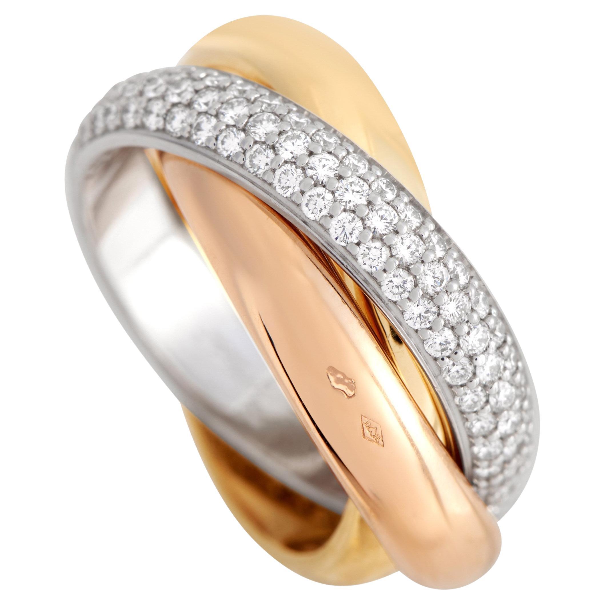 Cartier Trinity 18K Yellow Gold, White Gold, Rose Gold Diamond Ring For Sale