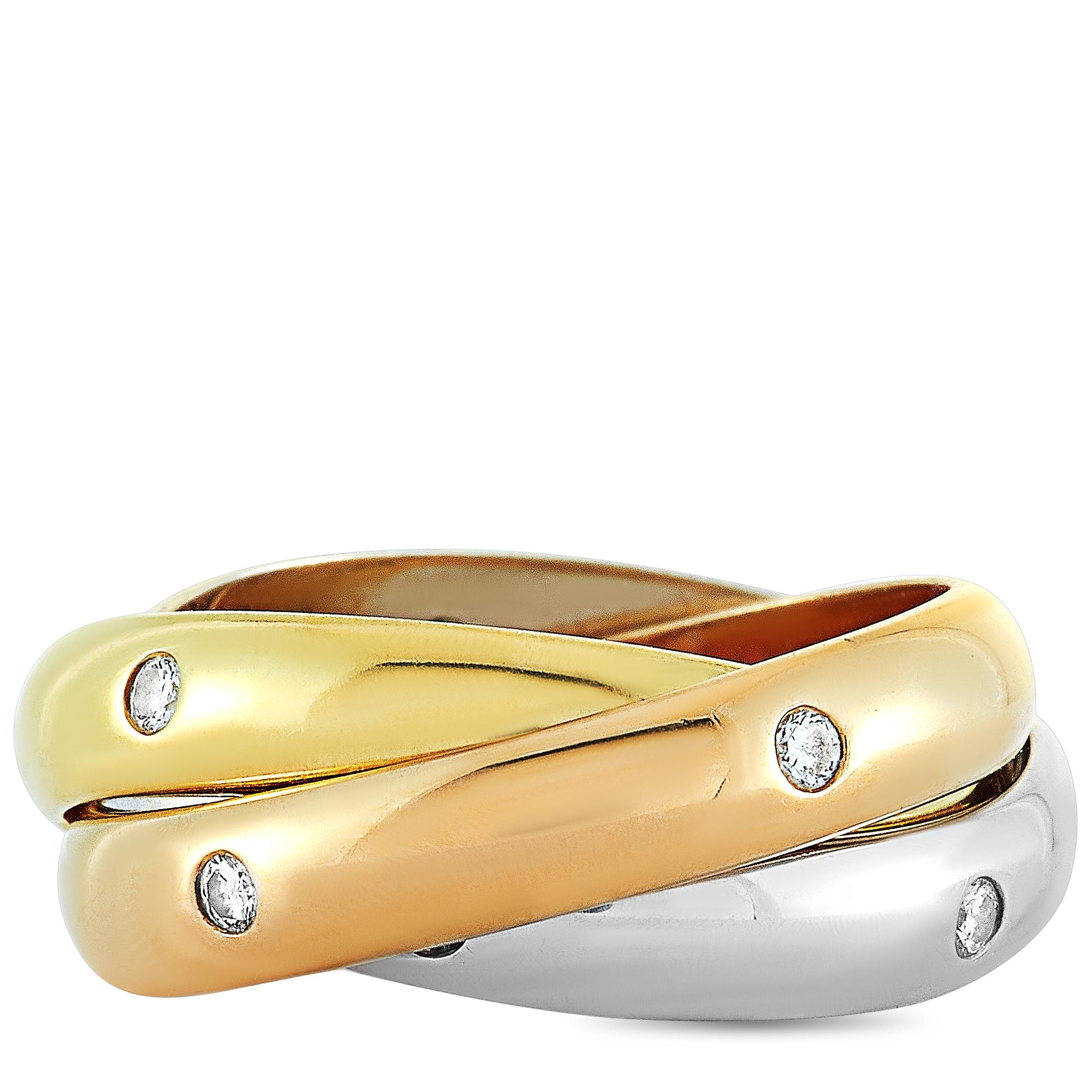Cartier Trinity 18 Karat Yellow, White and Rose Gold and Diamond Ring 1