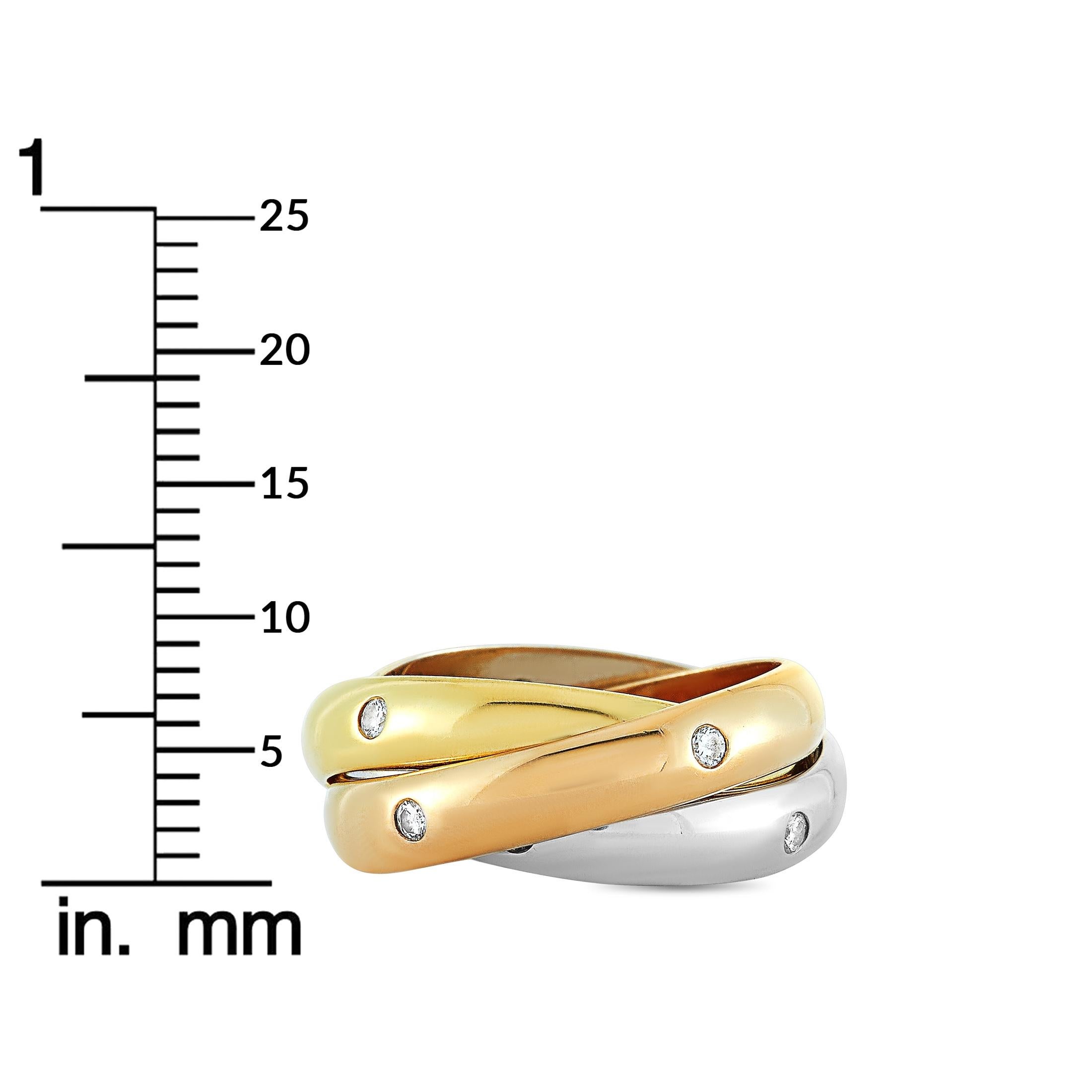 Cartier Trinity 18 Karat Yellow, White and Rose Gold and Diamond Ring 2