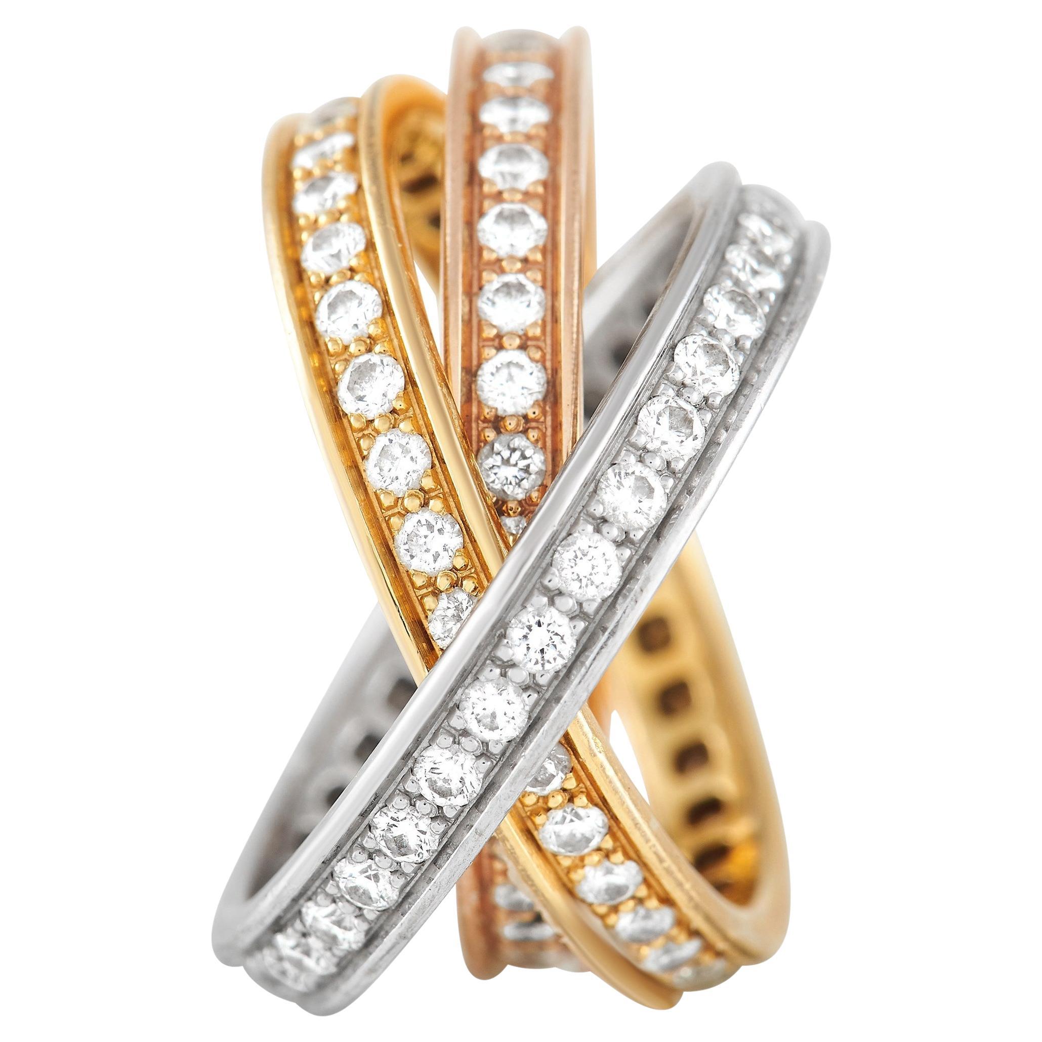 Cartier Trinity 18K Yellow, White and Rose Gold Diamond Band Ring