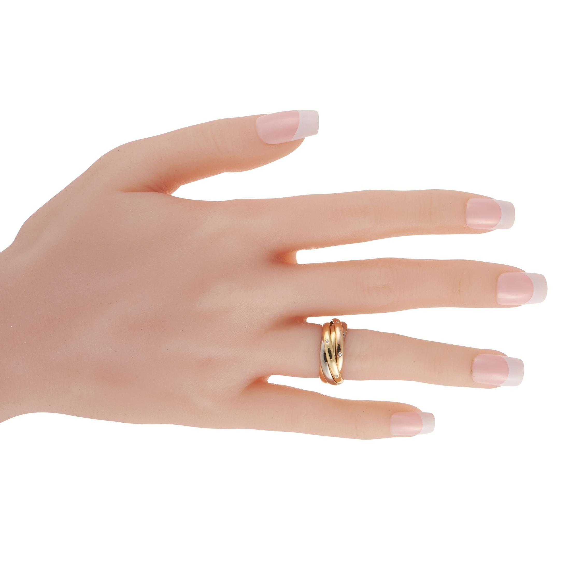 Round Cut Cartier Trinity 18K Yellow, White and Rose Gold Diamond Ring