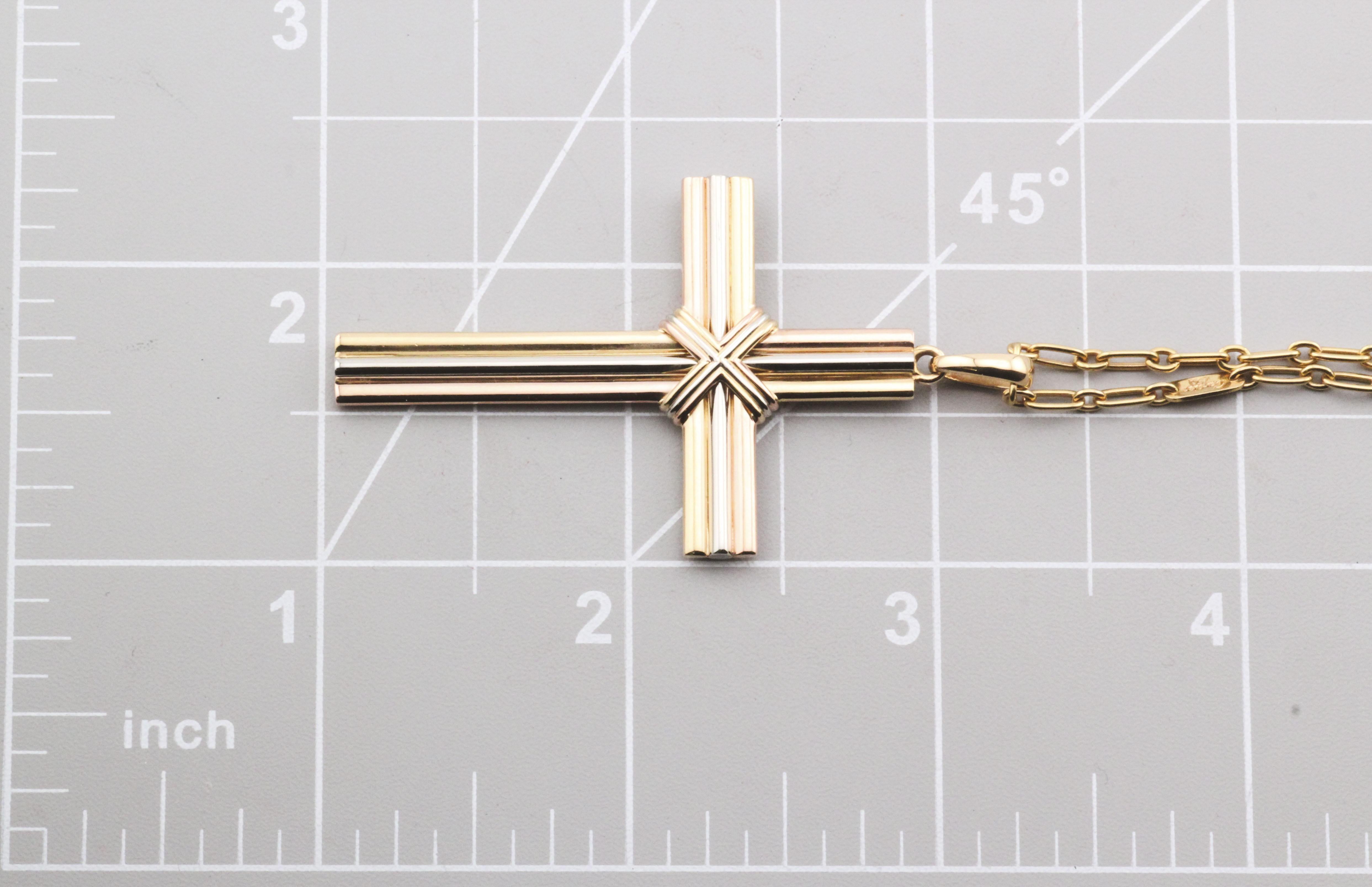 Cartier Trinity 18K Yellow White Pink Gold Cross Pendant Long Necklace For Sale 6